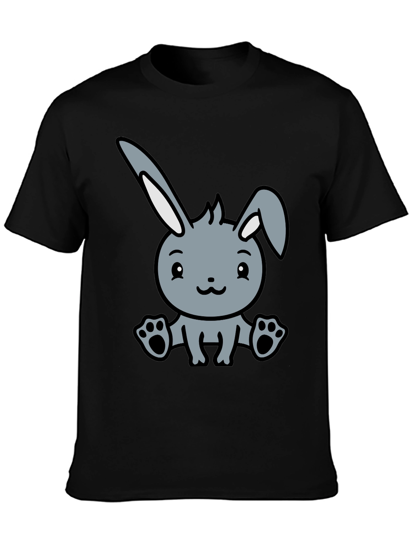 Black Cute Cartoon Bunny Graphic Black T-Shirt view 3