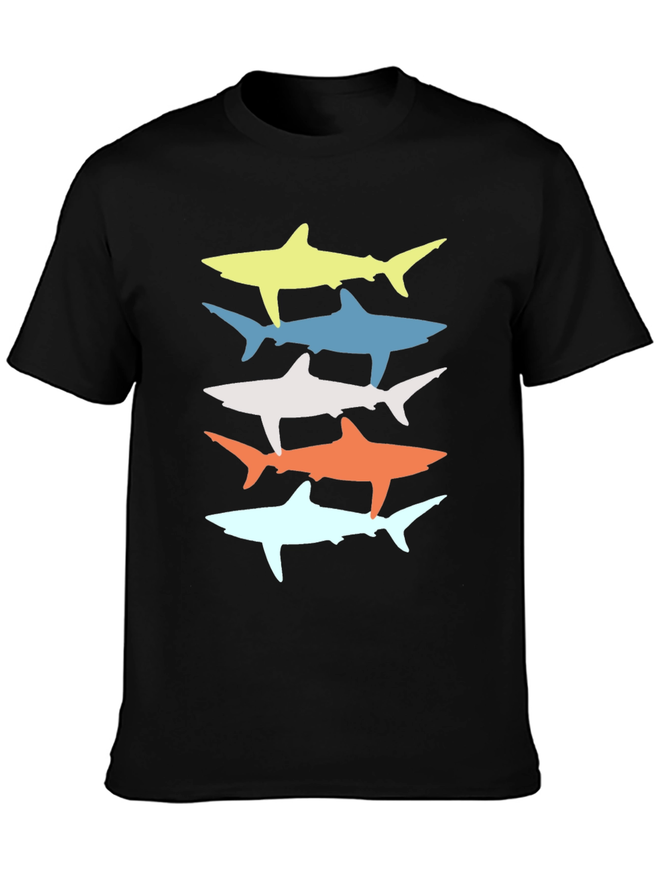 Black Retro Shark Stack Graphic Tee - Cool Casual Style view 3