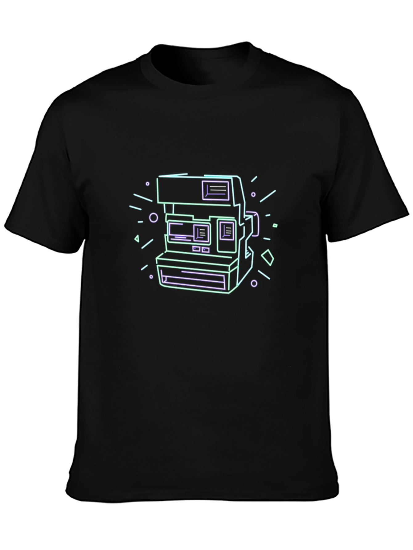 Black Retro Camera Graphic Tee - Black Cotton T-Shirt view 3