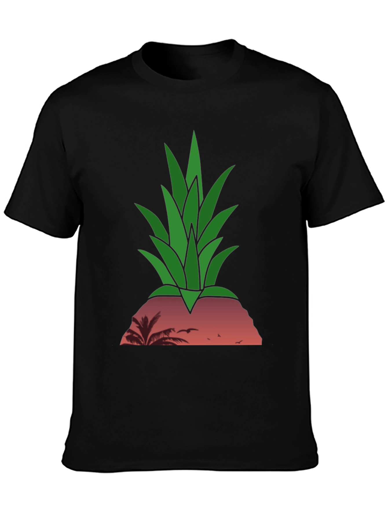 Black Tropical Pineapple Sunset T-Shirt view 3