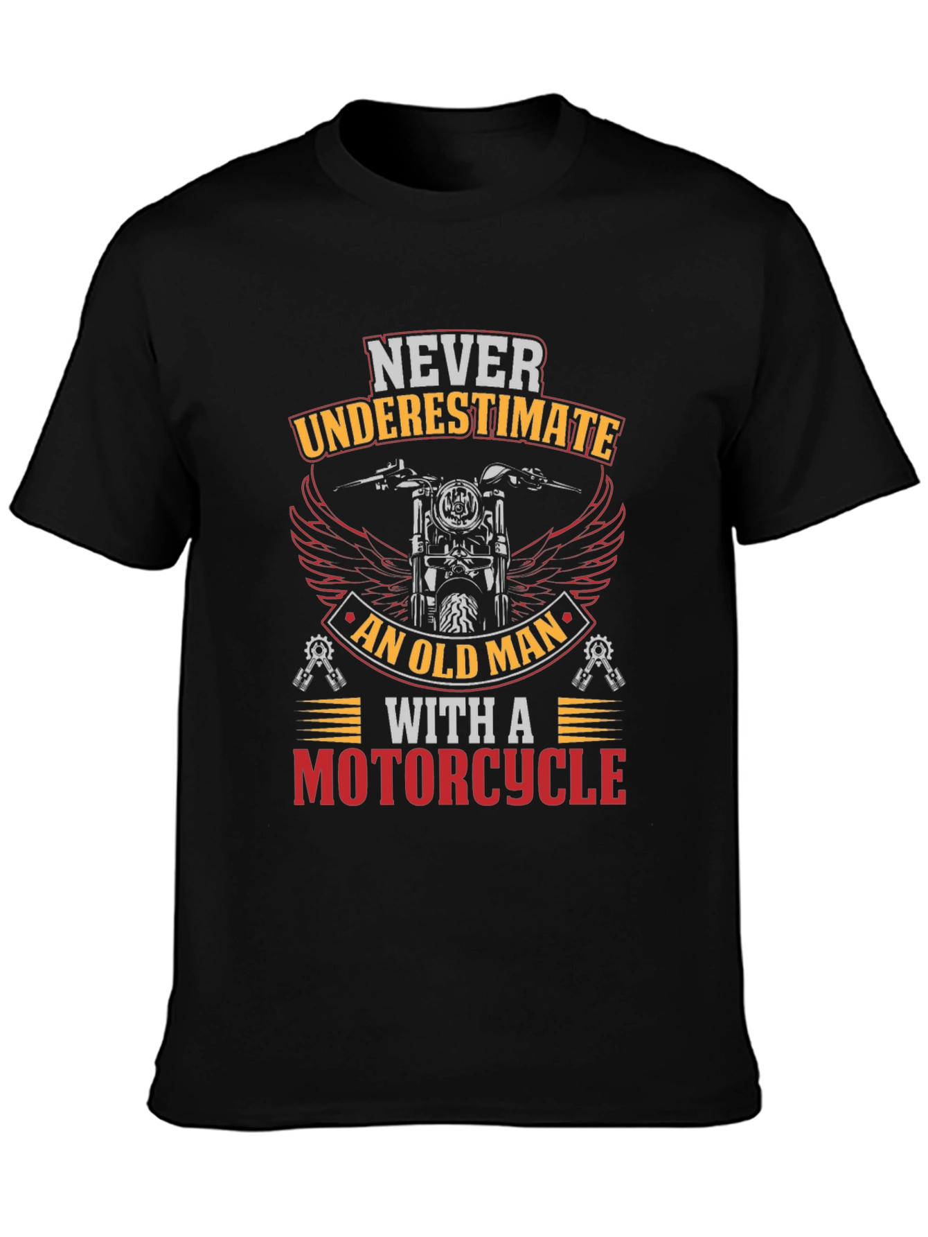 Black Never Underestimate Old Man Motorcycle Graphic T-Shirt view 3
