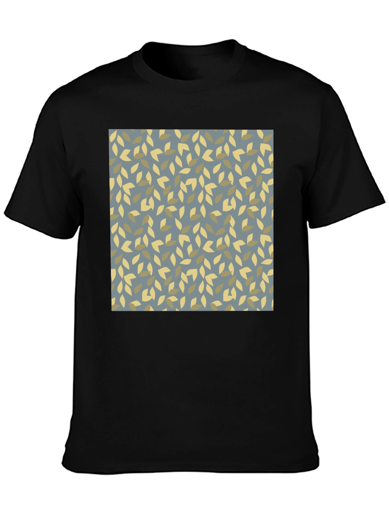 Black Leaf Pattern Black Tee - Modern Casual Style view 3