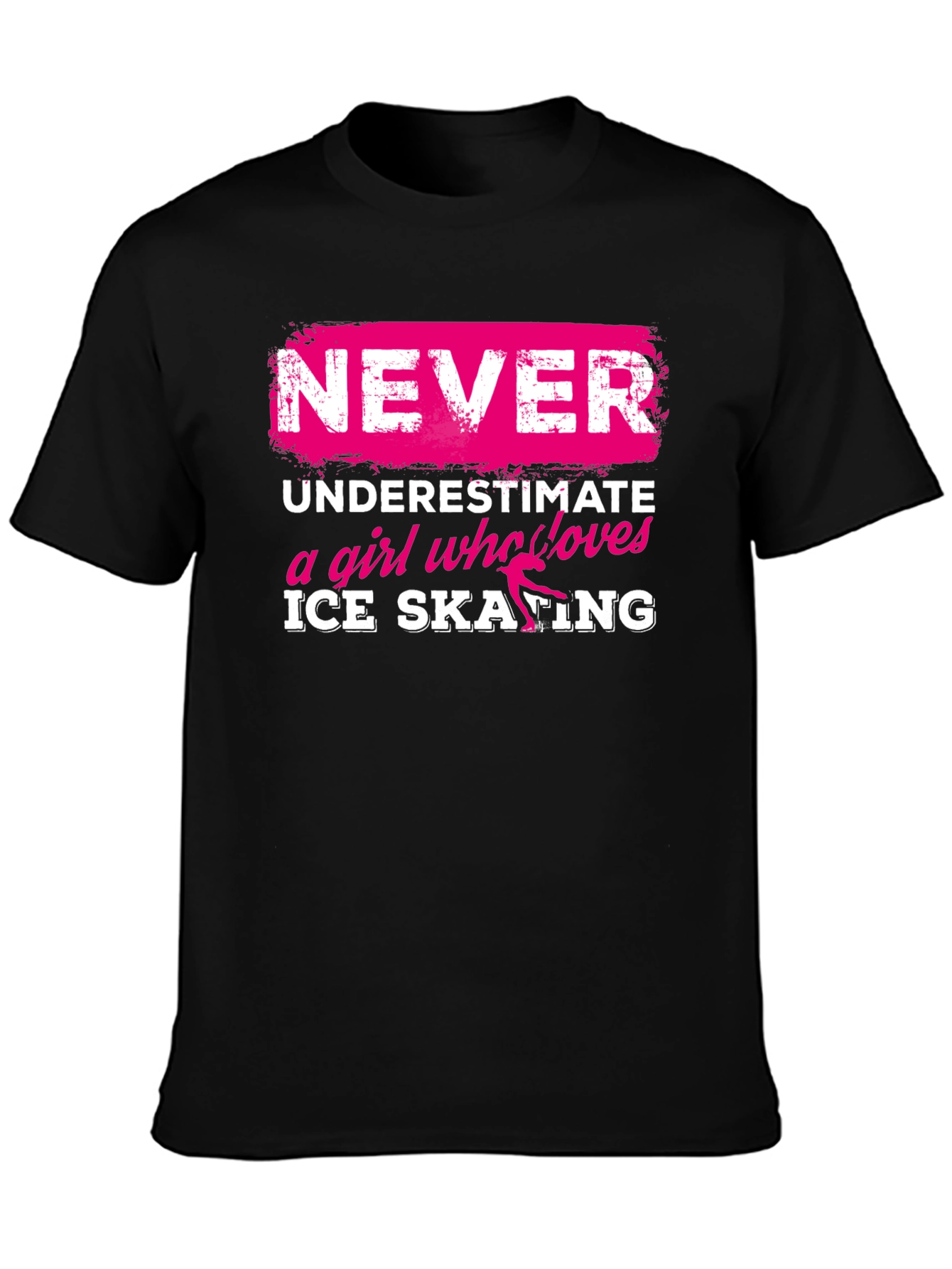 Black Never Underestimate Ice Skating Girl T-Shirt view 3