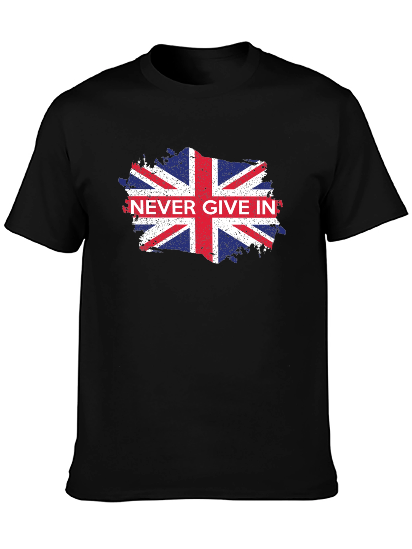 Never Give In UK Flag Graphic Black T-Shirt - 3