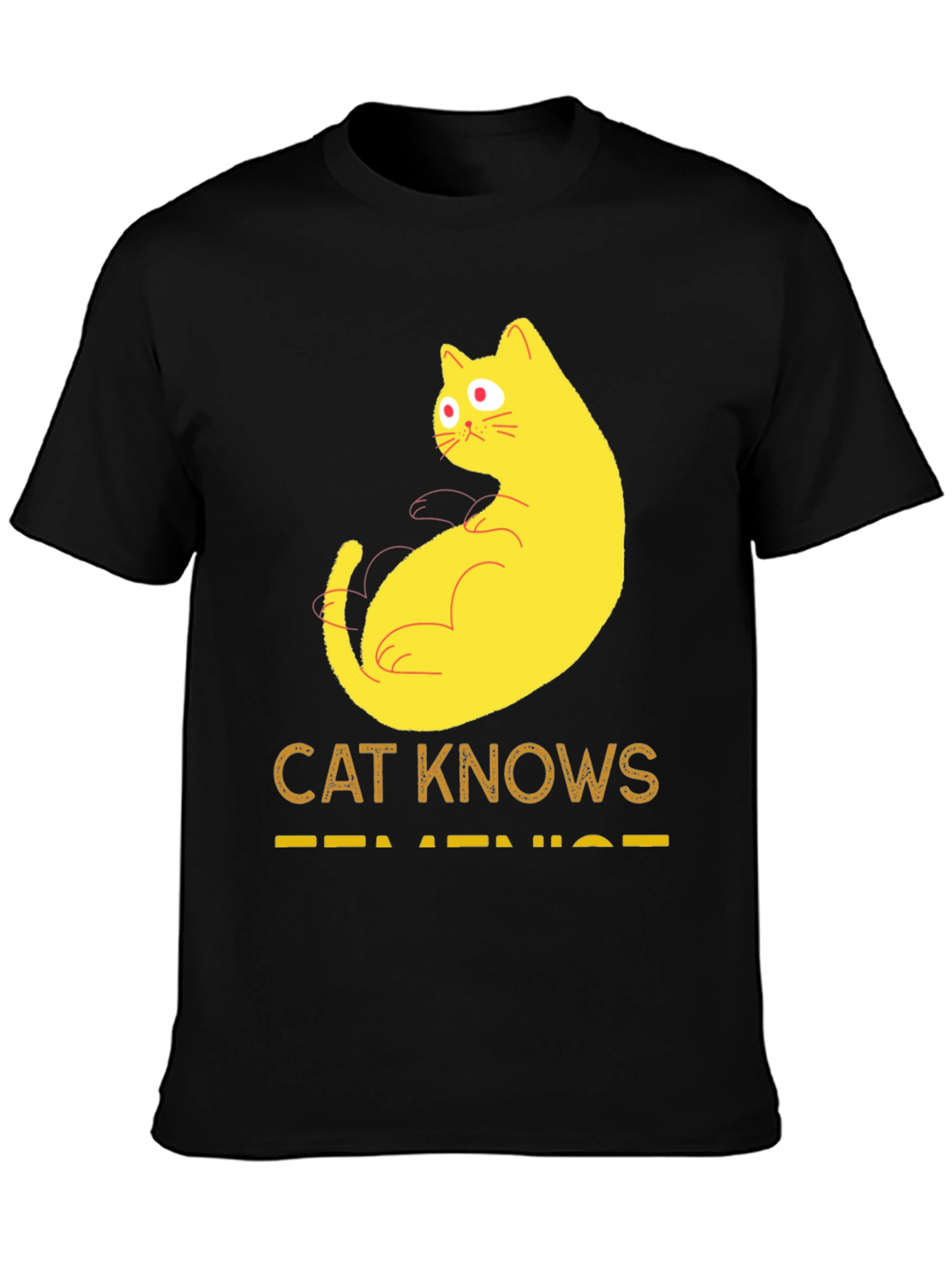 Black Cat Knows Feminist T-Shirt - Black view 3