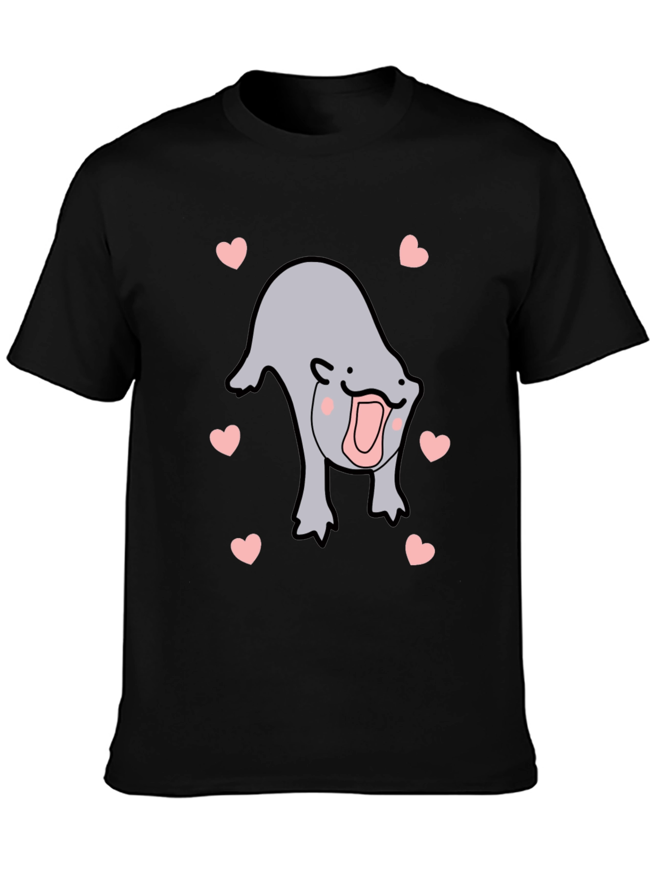 Black Cute Otter Heart Black T-Shirt view 3