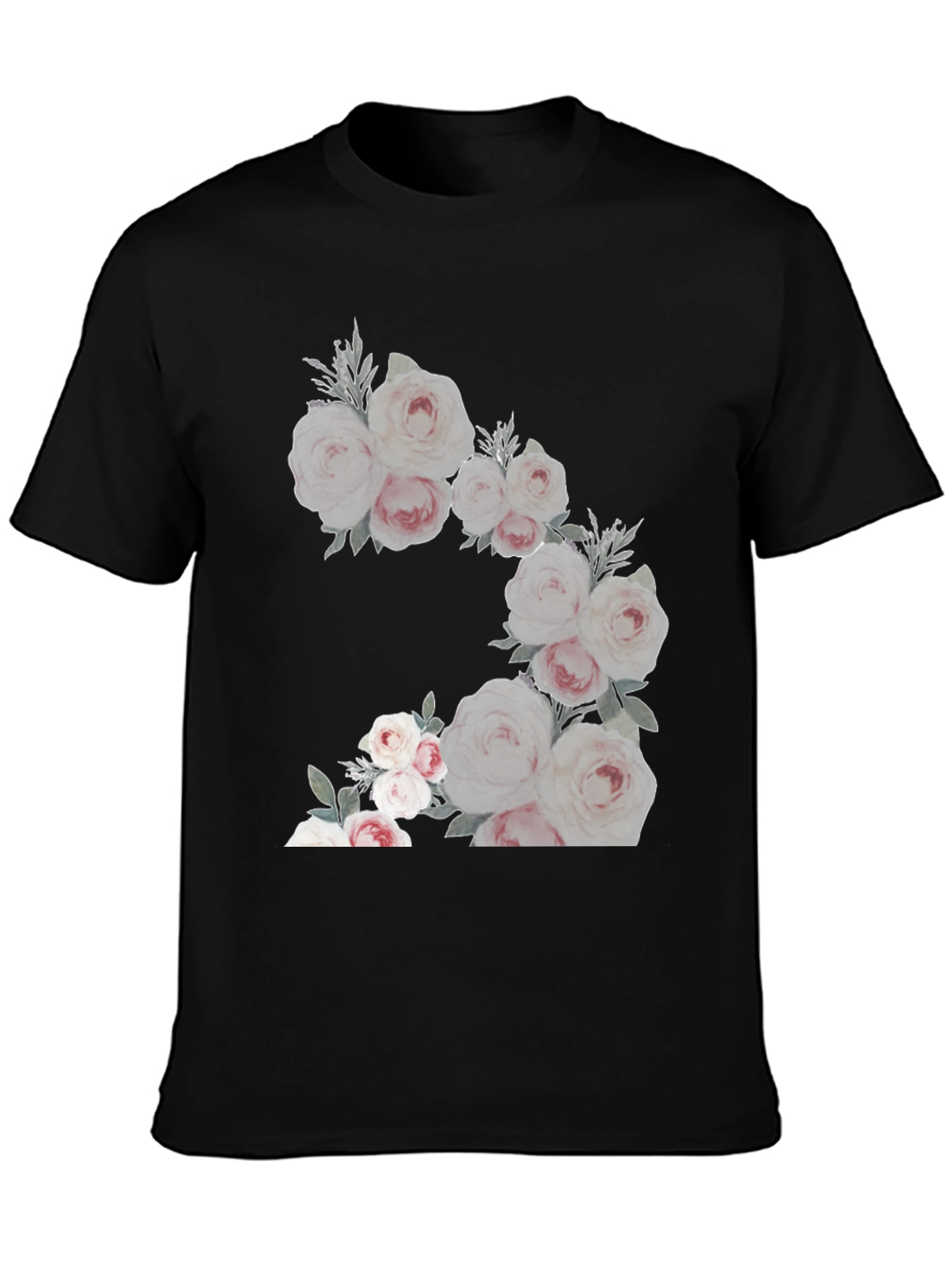 Black Floral Graphic Tee - Black Cotton Blend view 3