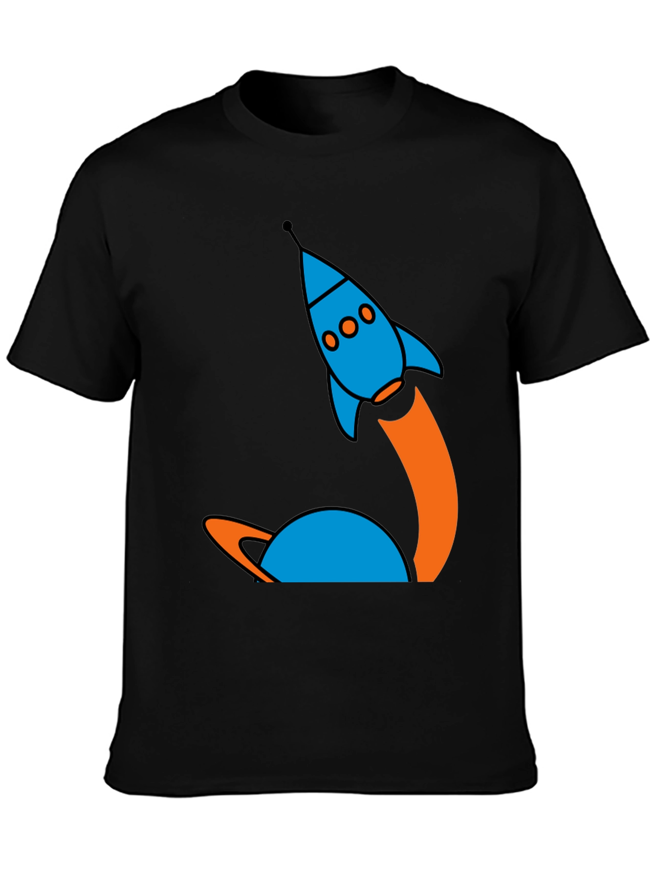 Black Retro Rocket Launch Graphic Tee - Black Cotton view 3