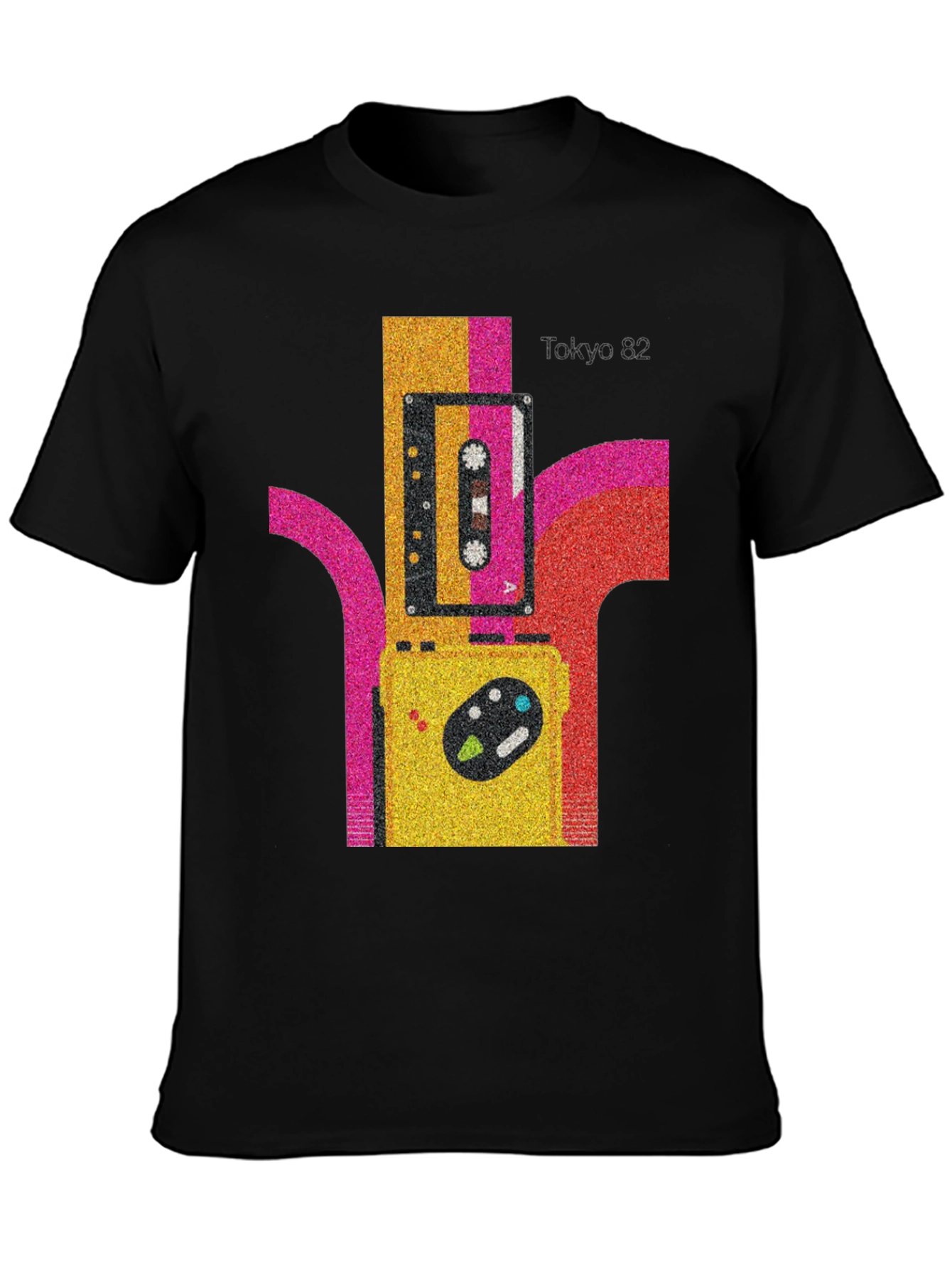 Black Tokyo 82 Retro Cassette Player Graphic Tee view 3