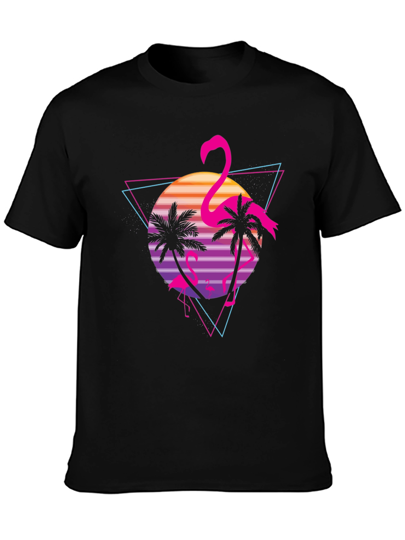 Black Retro Flamingo Sunset Graphic Tee view 3