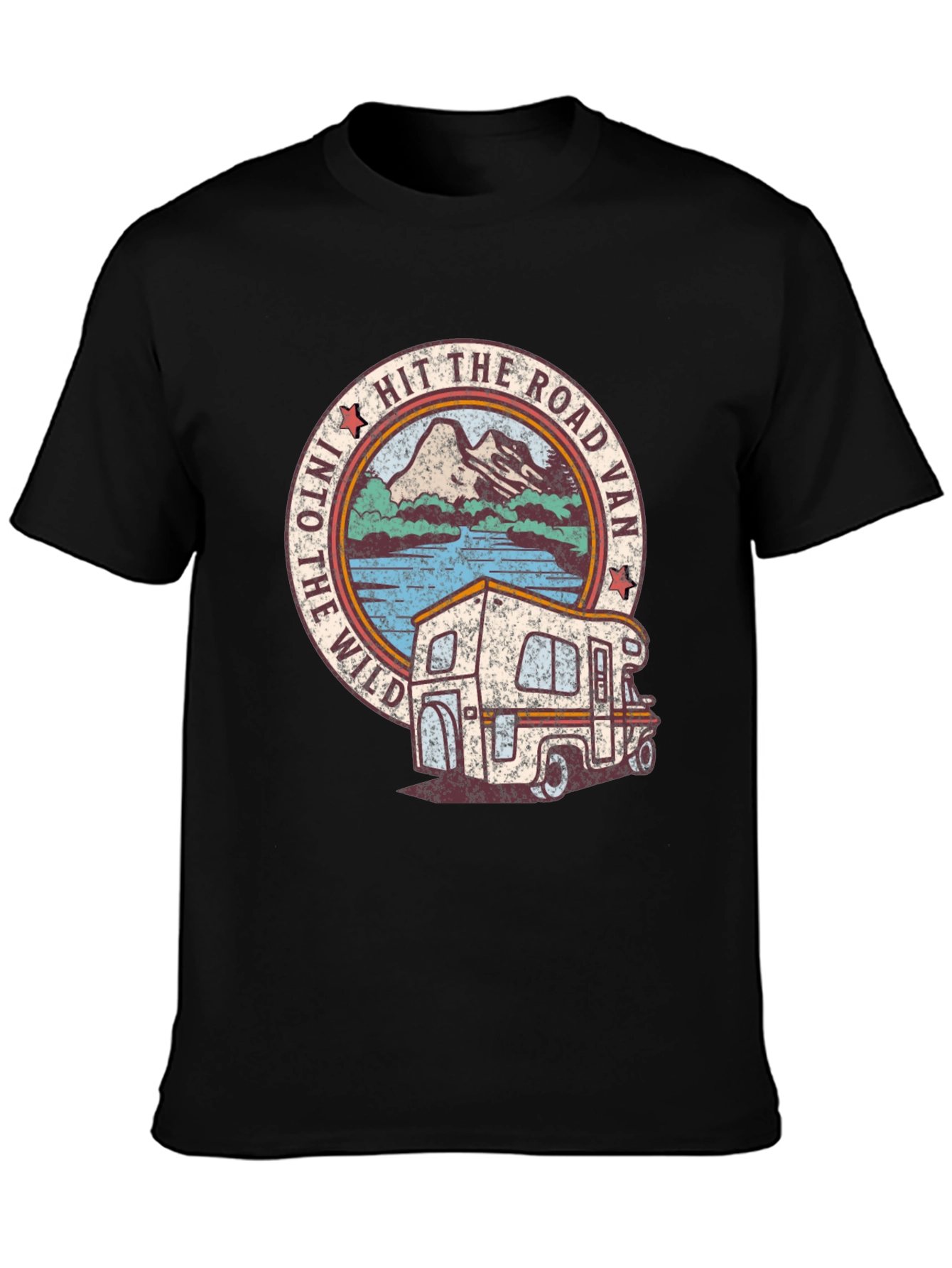 Black Hit The Road Van T-Shirt - Retro Wild Adventure Tee view 3