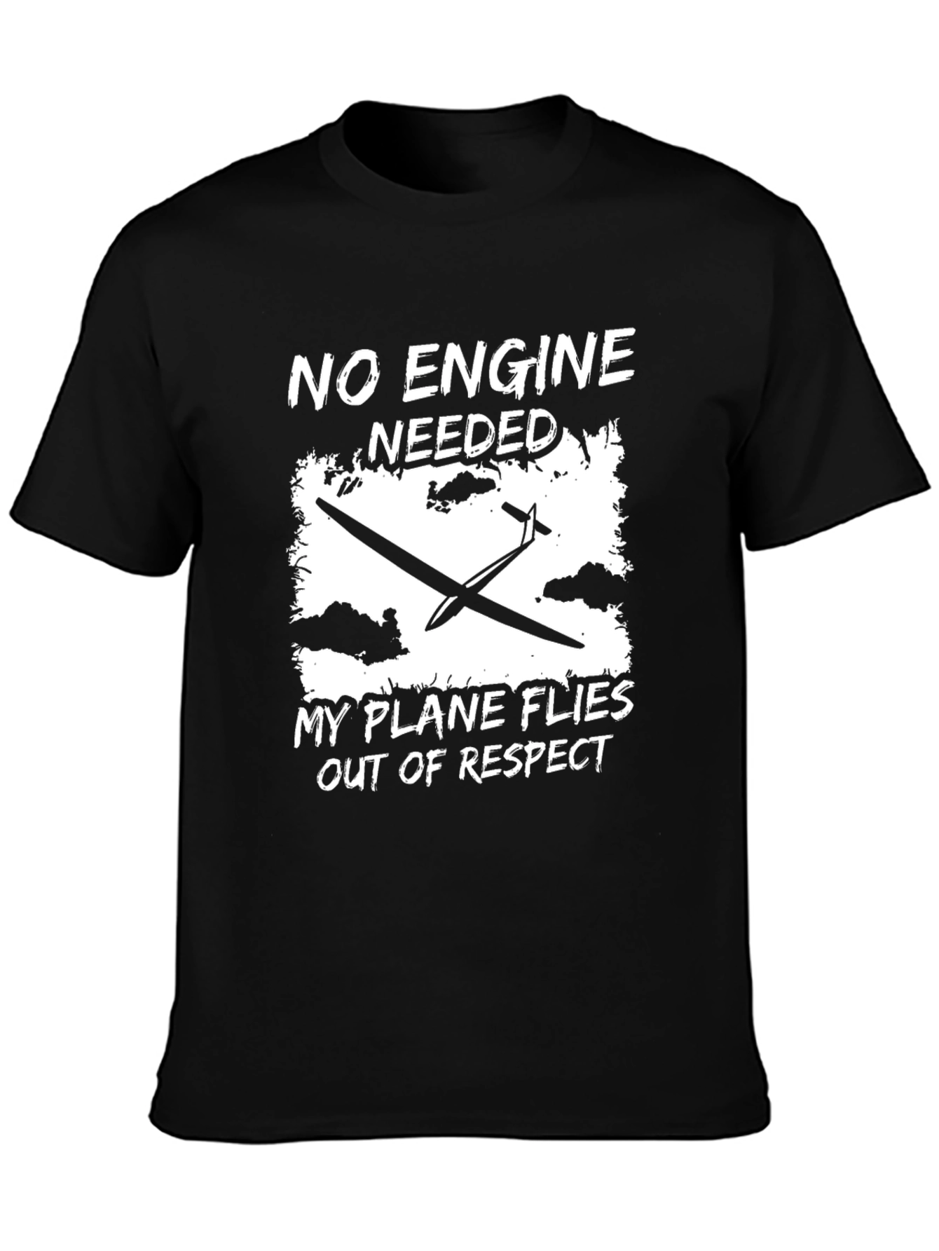 Black No Engine Needed T-Shirt, Glider Plane Design view 3