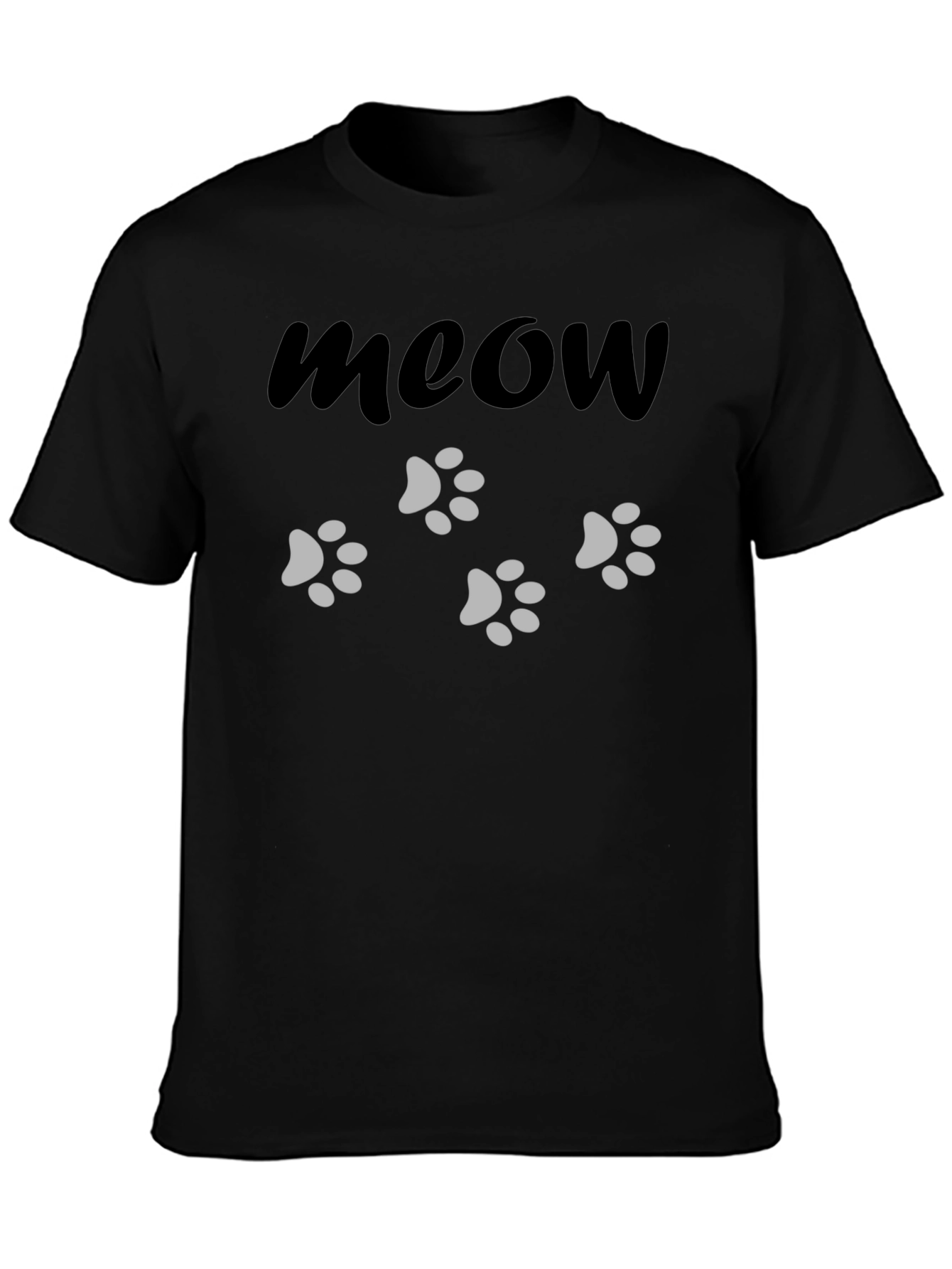 Meow Cat Paw Print Black T-Shirt - 3
