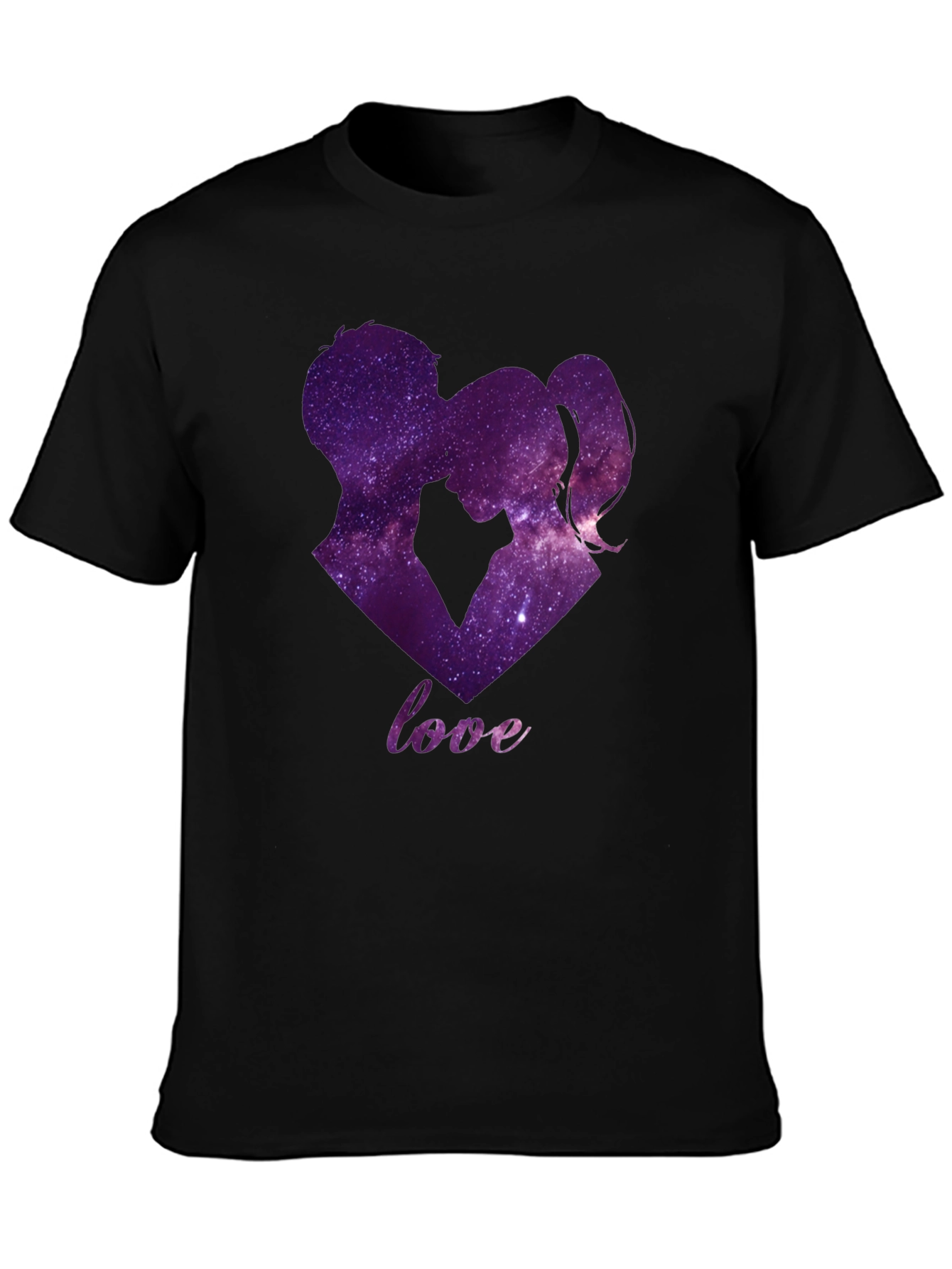 Black Galaxy Love T-Shirt - Romantic Couple Design view 3
