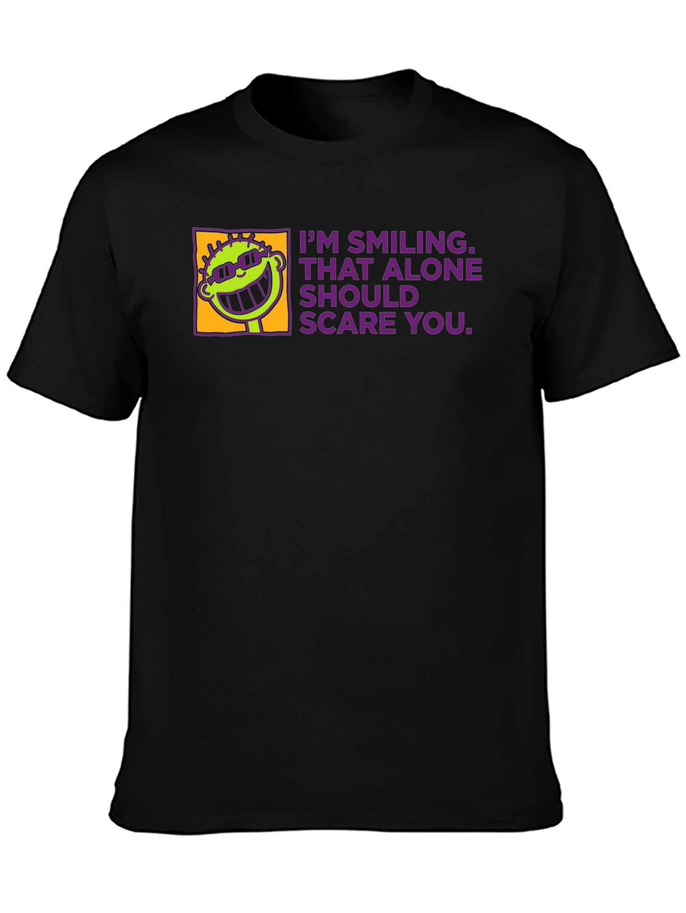 Black Smiling Alone Tee - Funny Graphic T-Shirt view 3