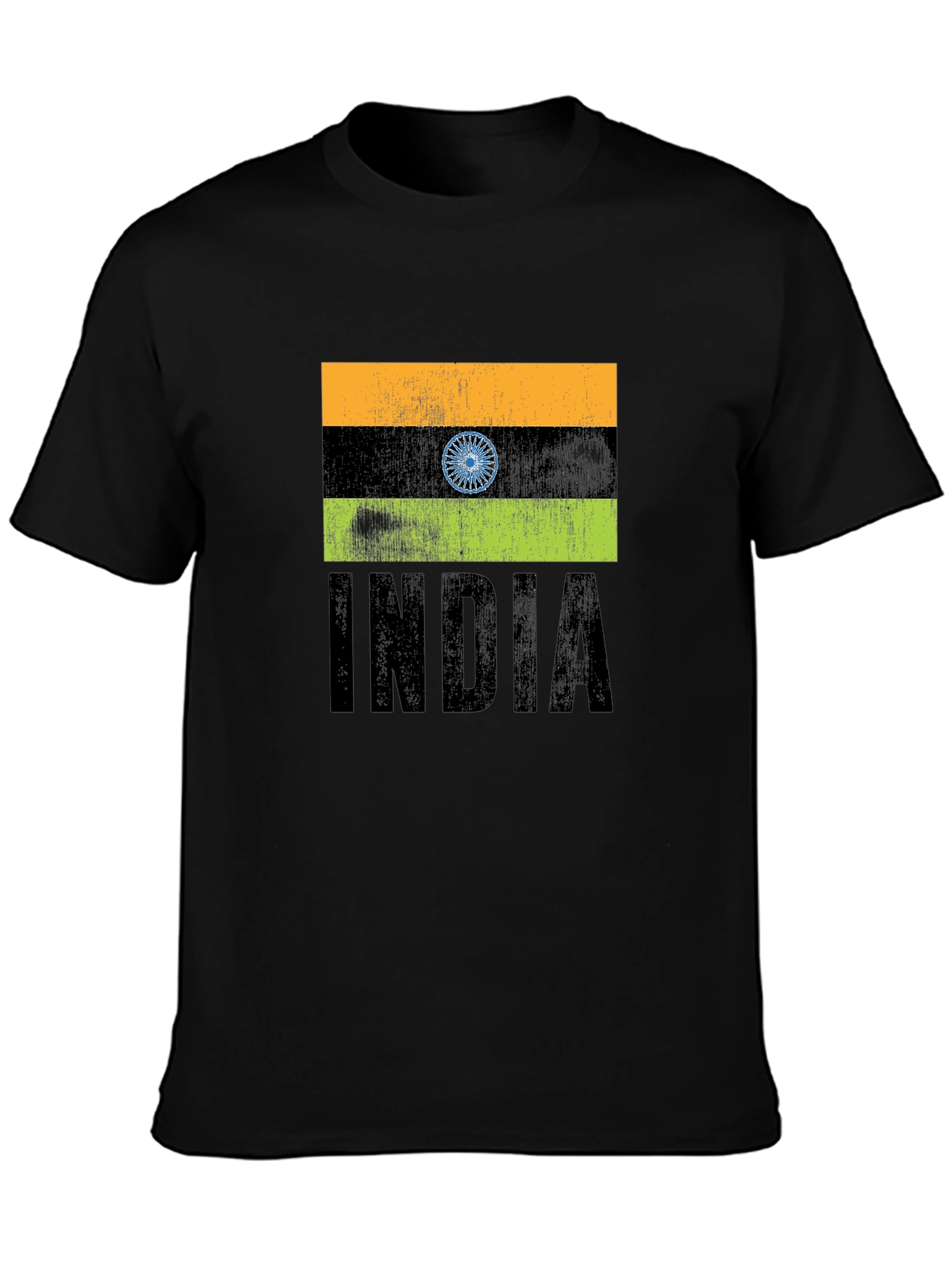 Black India Flag Graphic T-Shirt - Black Crew Neck Tee view 3