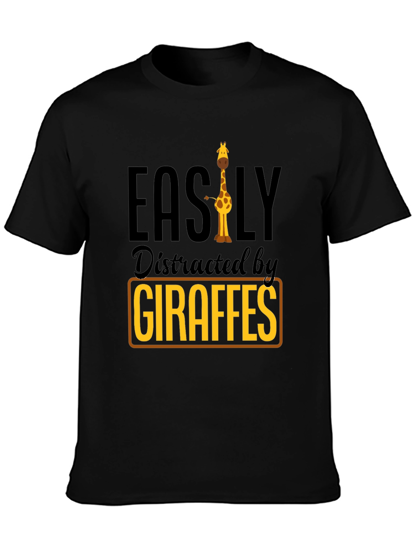 Black Easily Distracted By Giraffes Black T-Shirt view 3