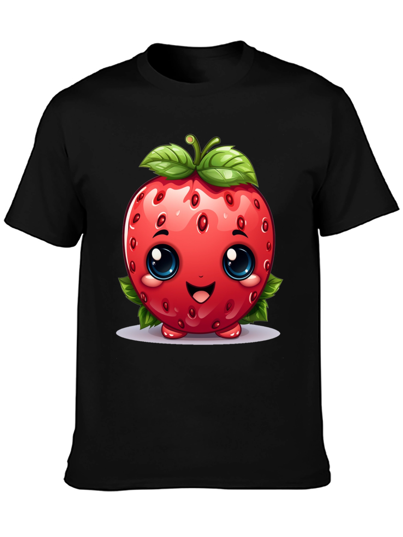 Black Cute Strawberry Character Black T-shirt view 3