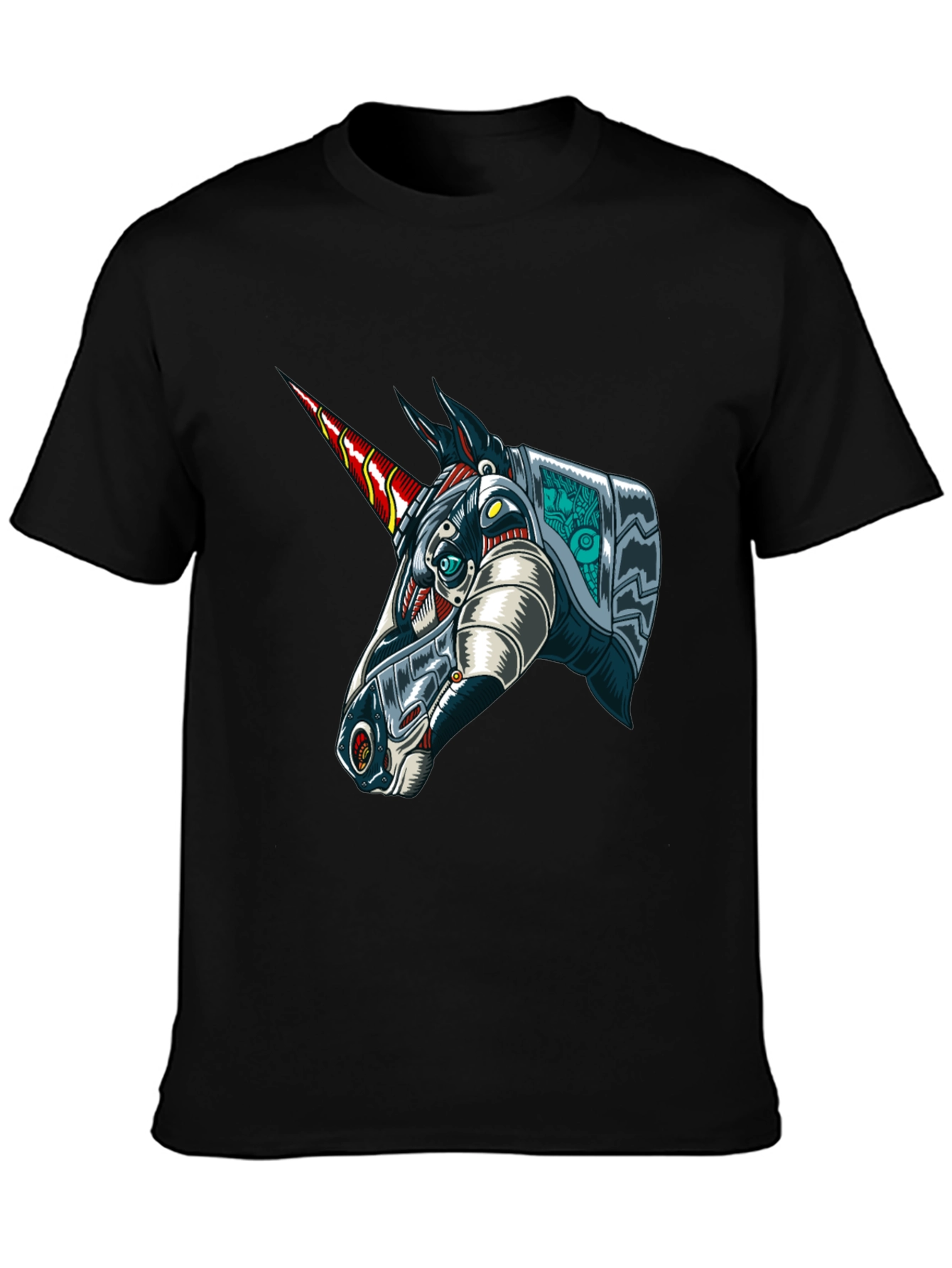 Black Robot Unicorn Graphic Tee - Black Cotton T-Shirt view 3