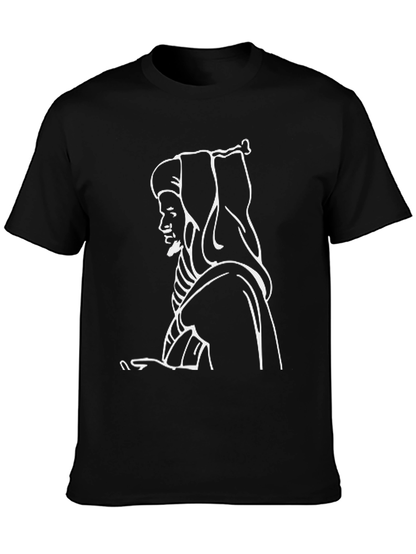 Black Black T-Shirt with White Outline Design view 3