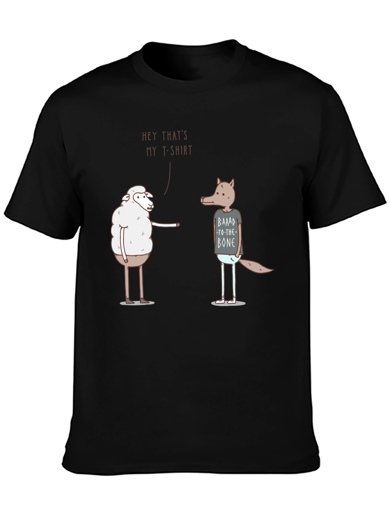 Black Funny Sheep & Wolf Graphic T-Shirt - Hey That's My T-Shirt! view 3