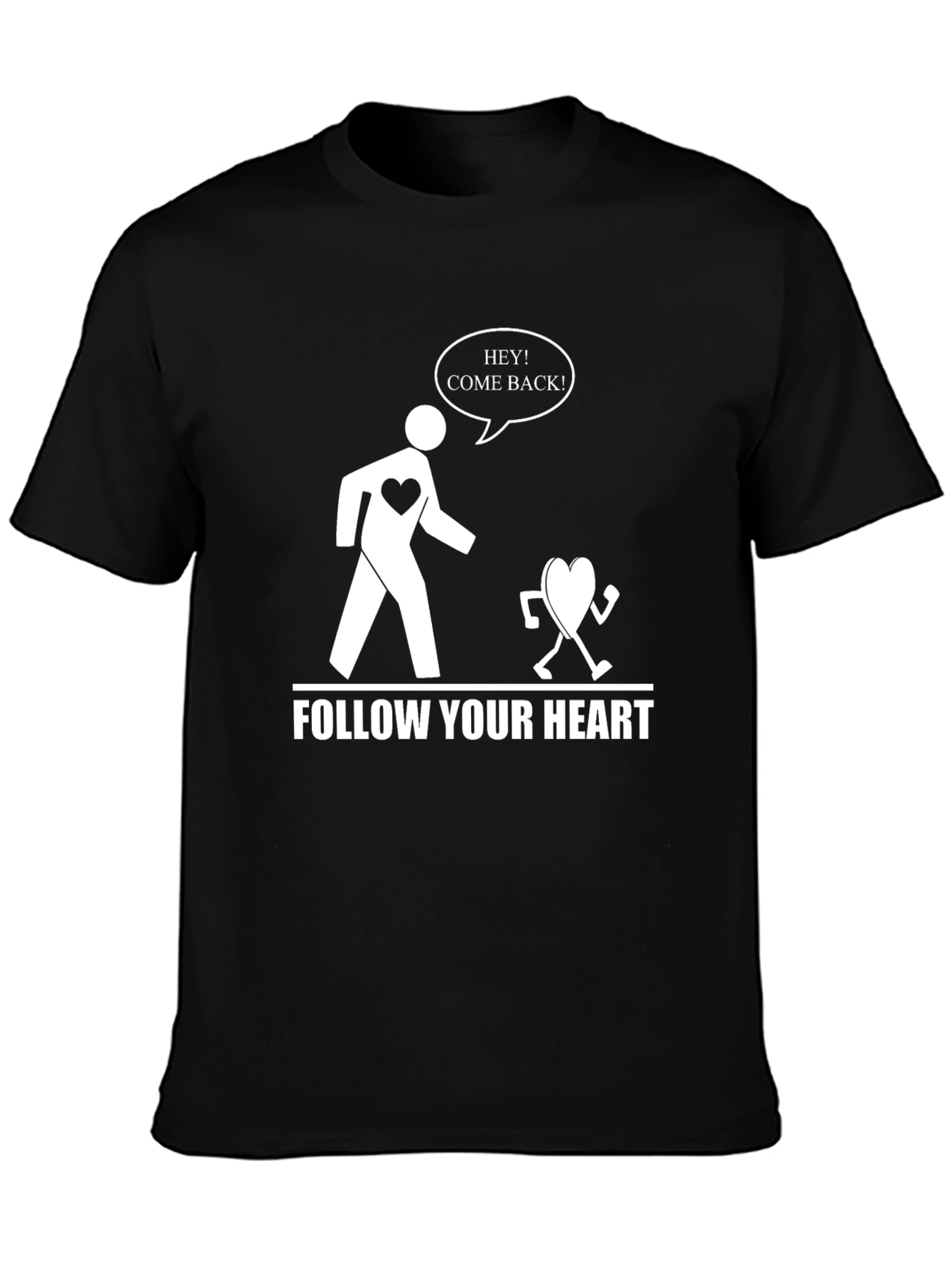 Black Follow Your Heart Funny Graphic Tee - Black view 3