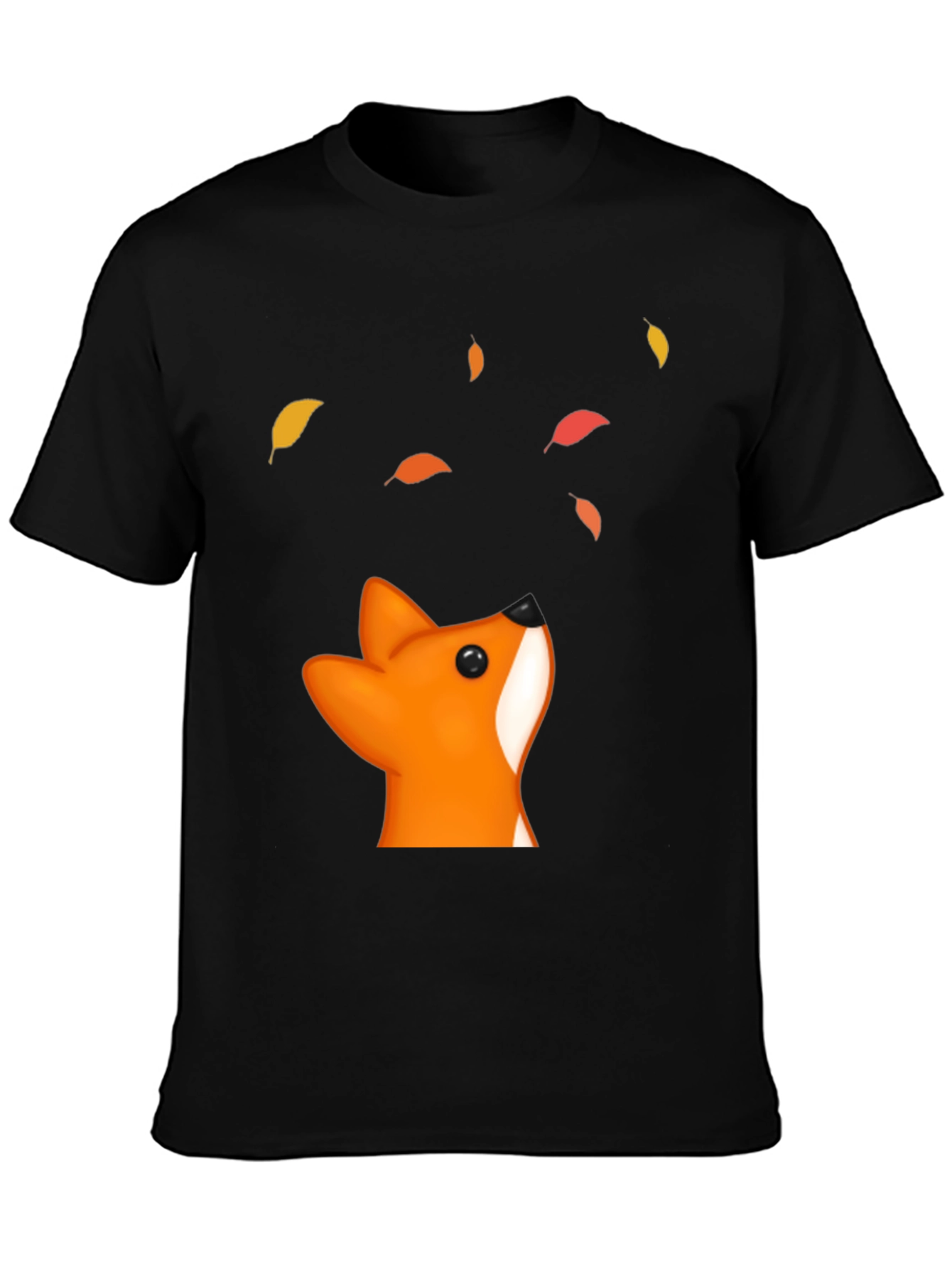 Black Fox & Falling Leaves Graphic T-Shirt - Black view 3