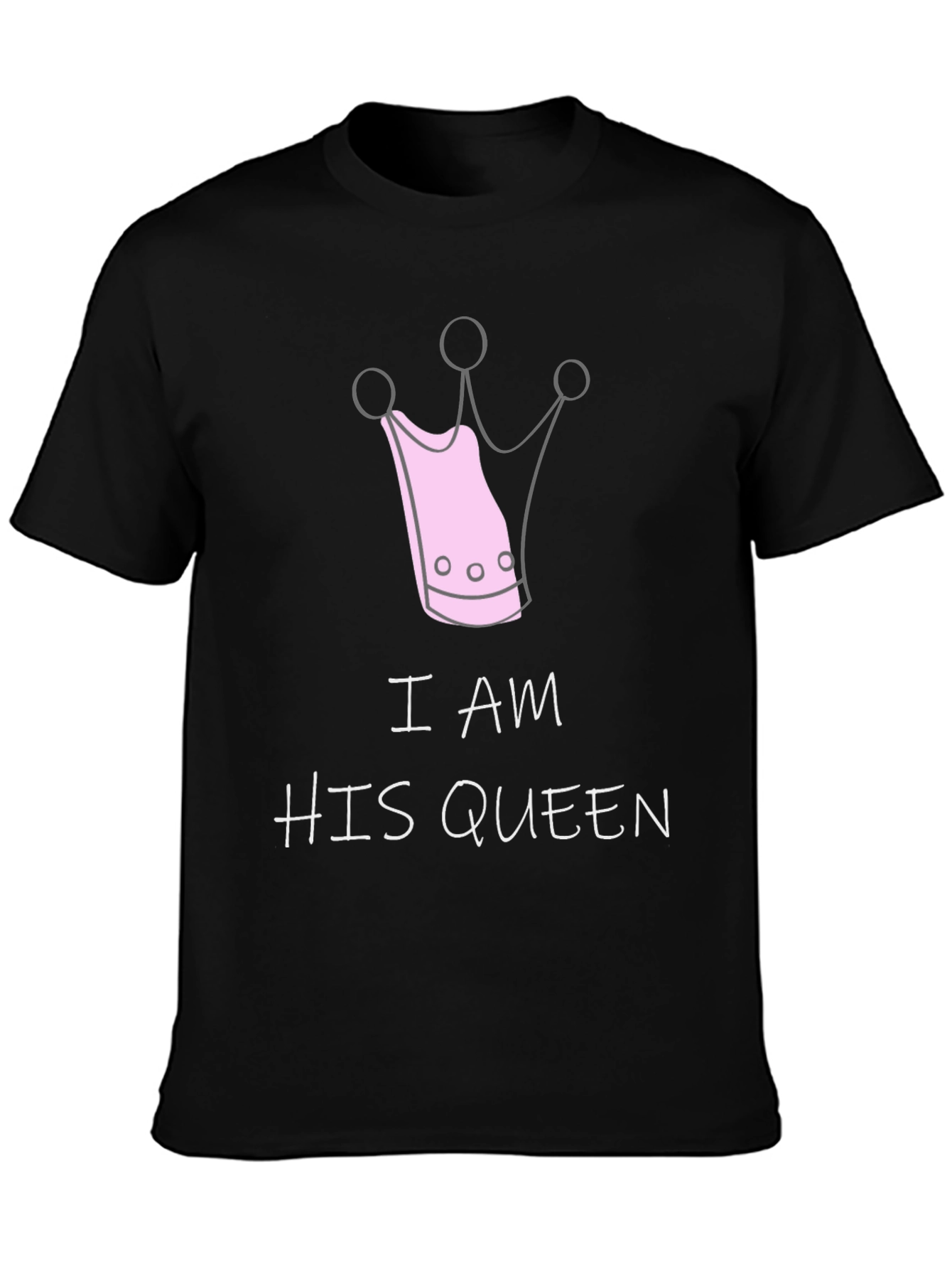 Black I Am His Queen Graphic T-Shirt - Cute Couples Tee view 3