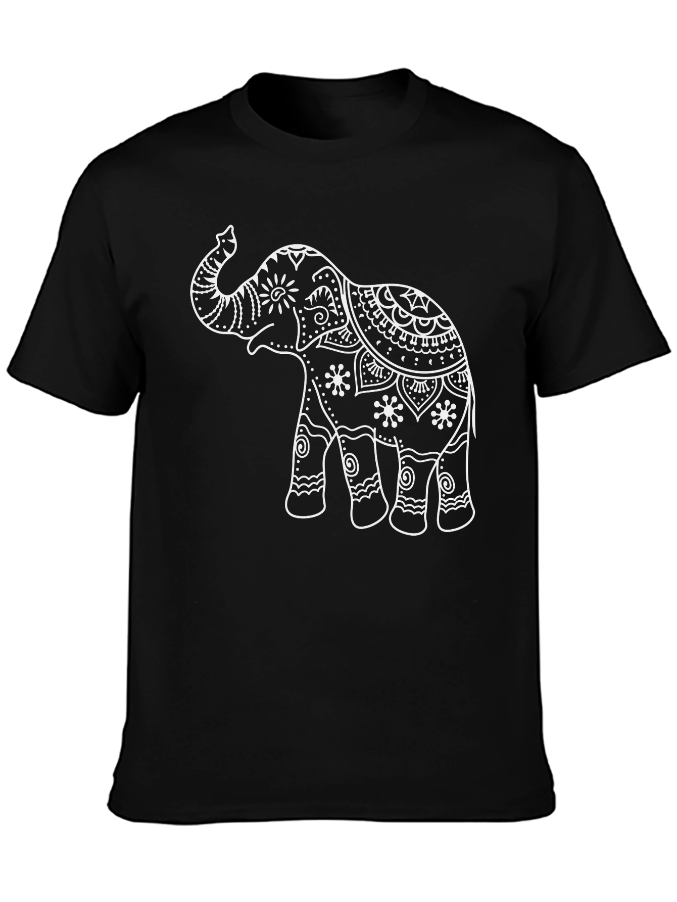 Black Elephant Mandala Print Black T-Shirt view 3