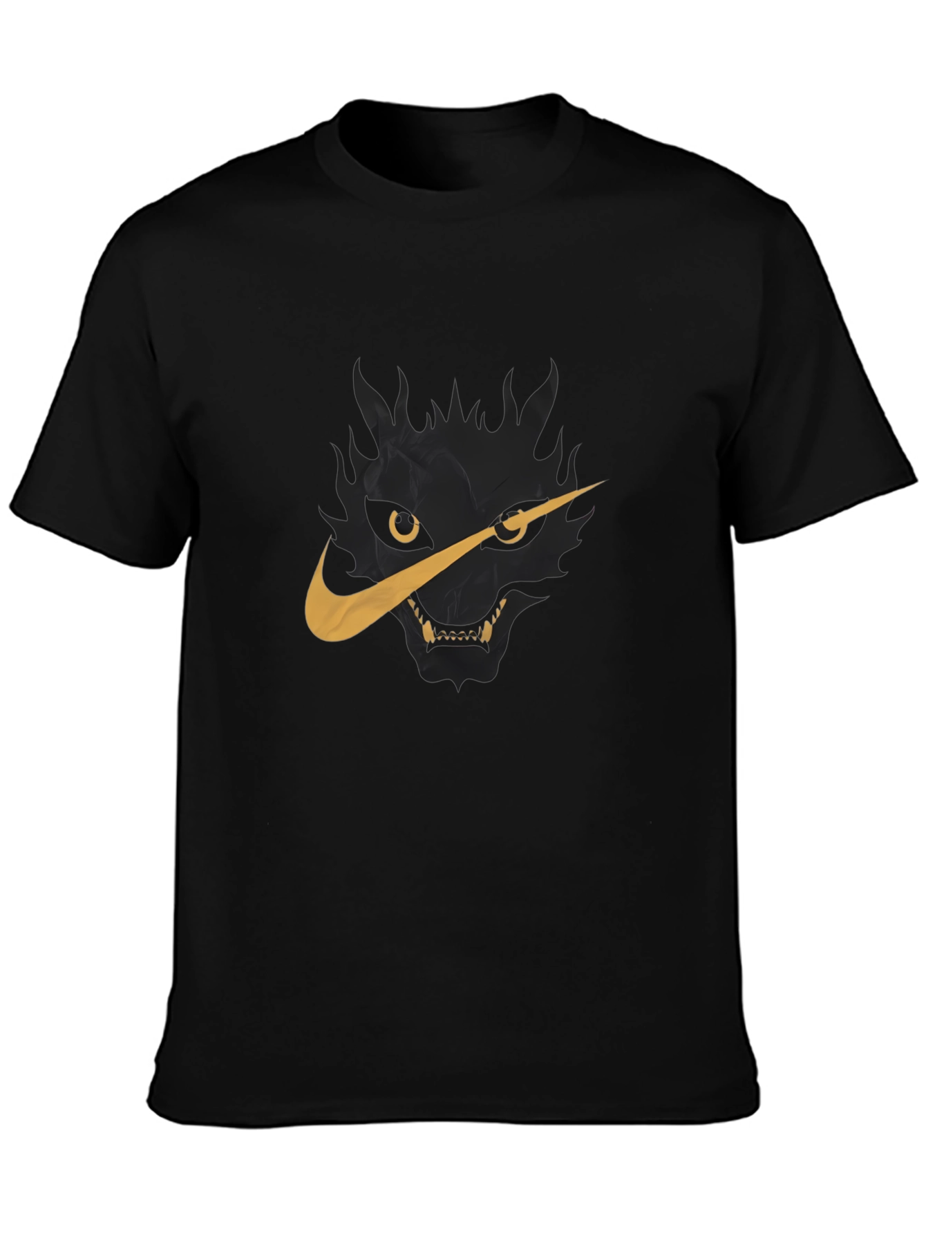Black Men's Black T-Shirt with Wolf Nike Logo Graphic view 3