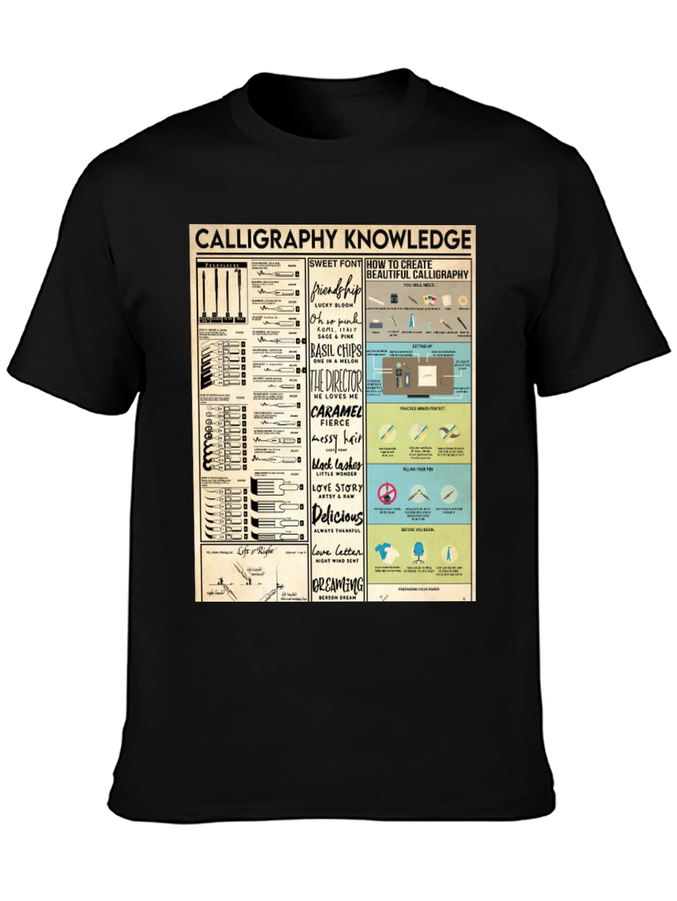 Black Calligraphy Knowledge Graphic T-Shirt view 3