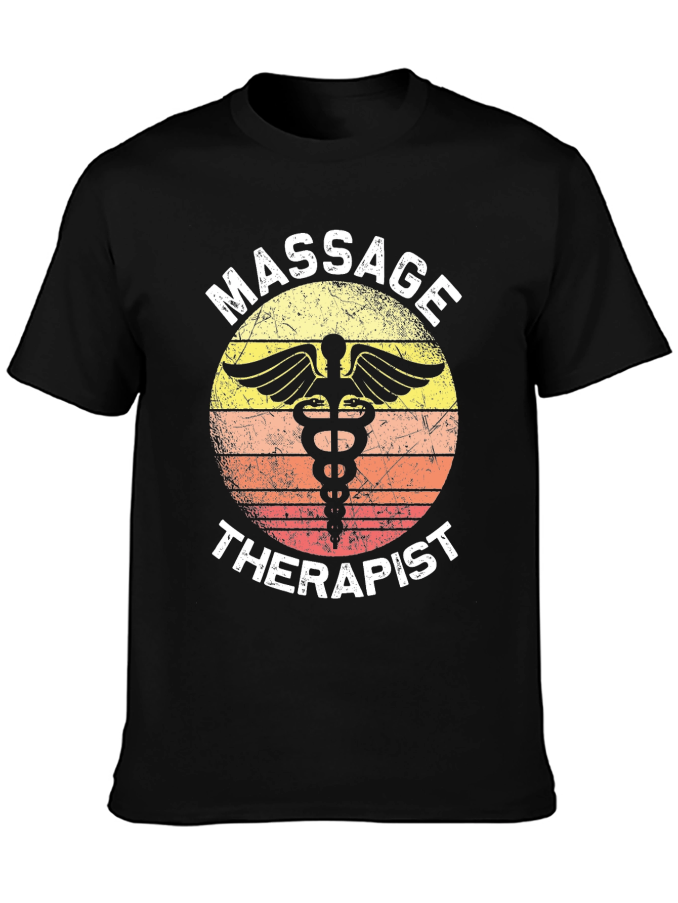 Black Massage Therapist T-Shirt Retro Caduceus Gift view 3
