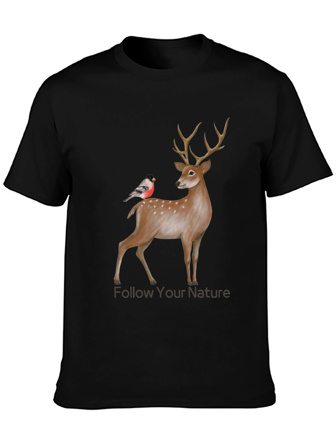 Black Nature Deer & Bird Graphic Tee view 3