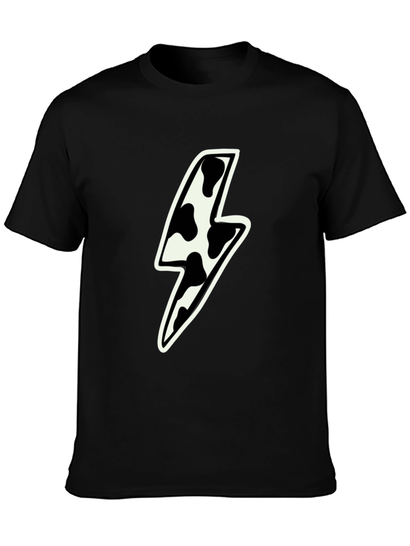 Black Cow Print Lightning Bolt Graphic Tee - Black view 3
