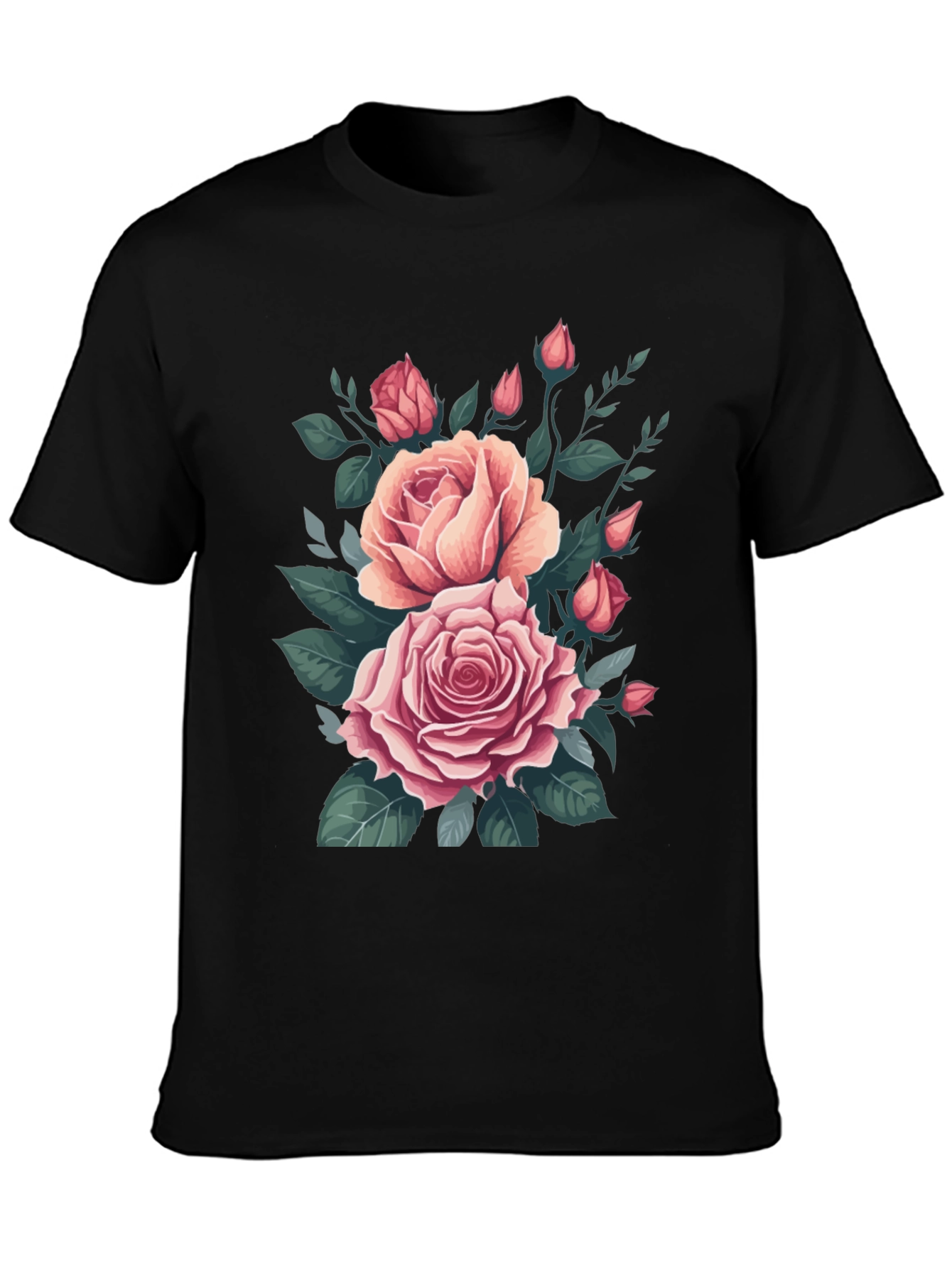 Black Elegant Rose Bouquet Graphic Tee - Soft Cotton Comfort view 3
