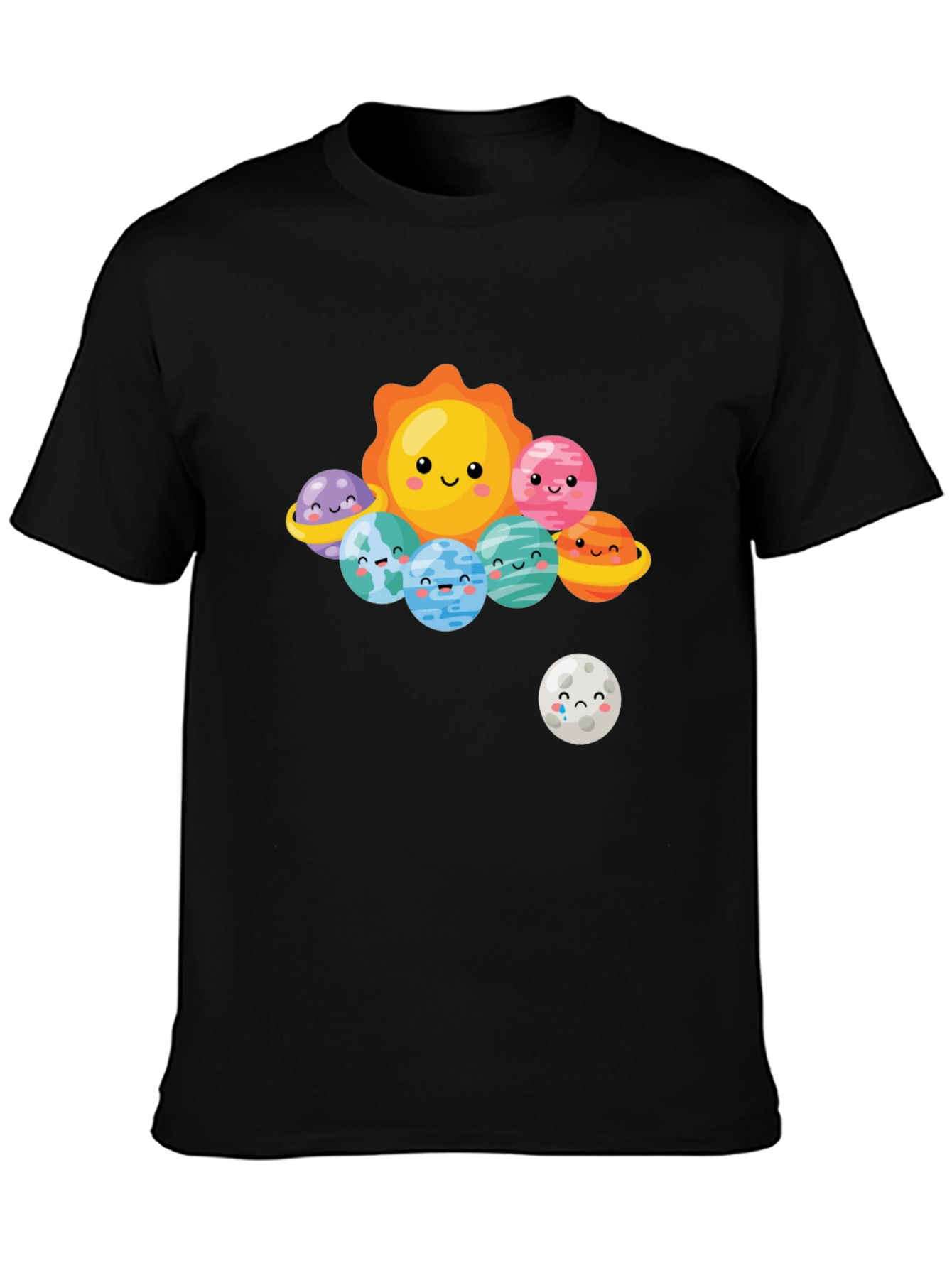 Black Kawaii Solar System Graphic T-Shirt view 3