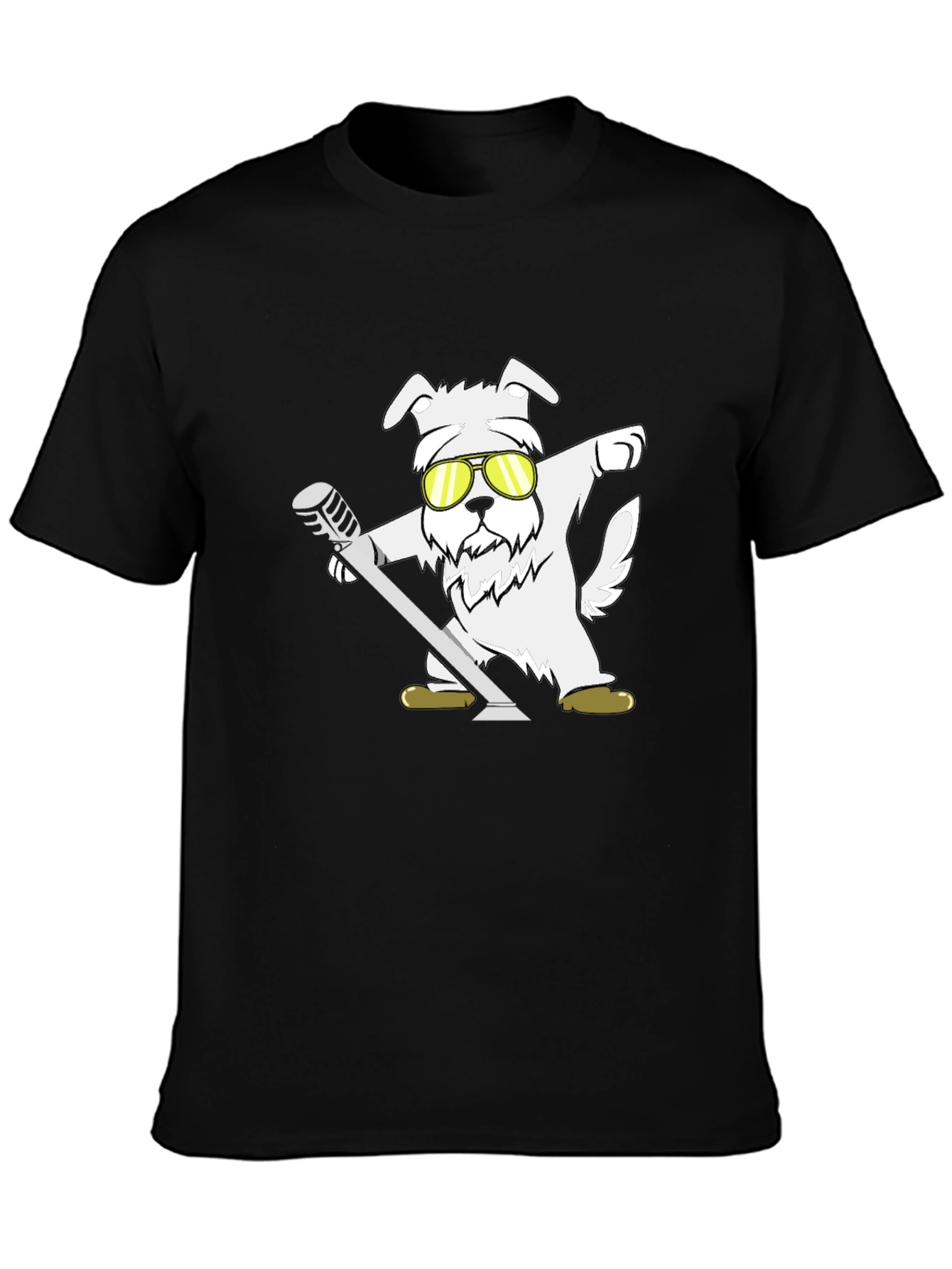Black Cool Dog T-Shirt - Dabbing with Microphone view 3