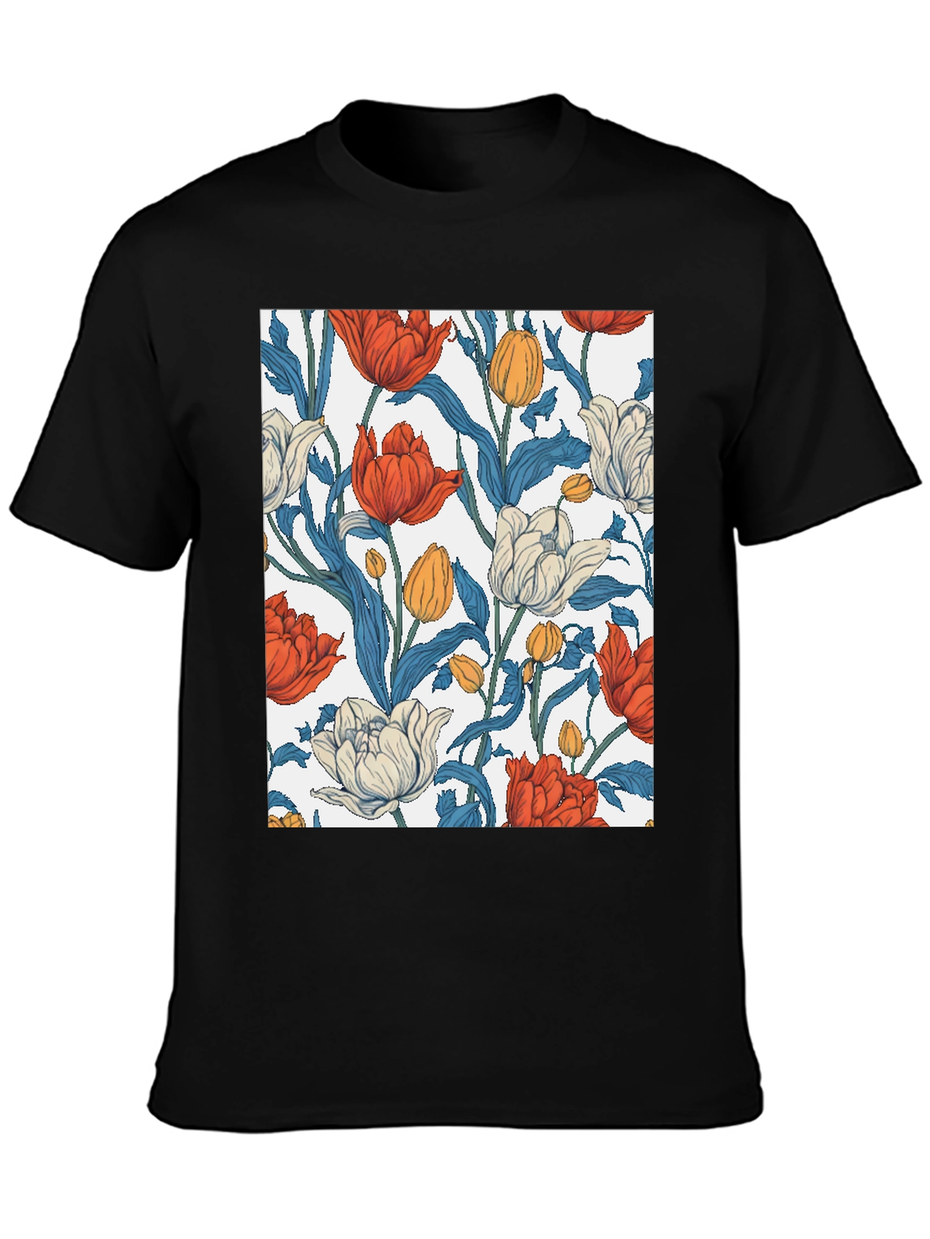 Black Floral Print Crew Neck T-Shirt view 3