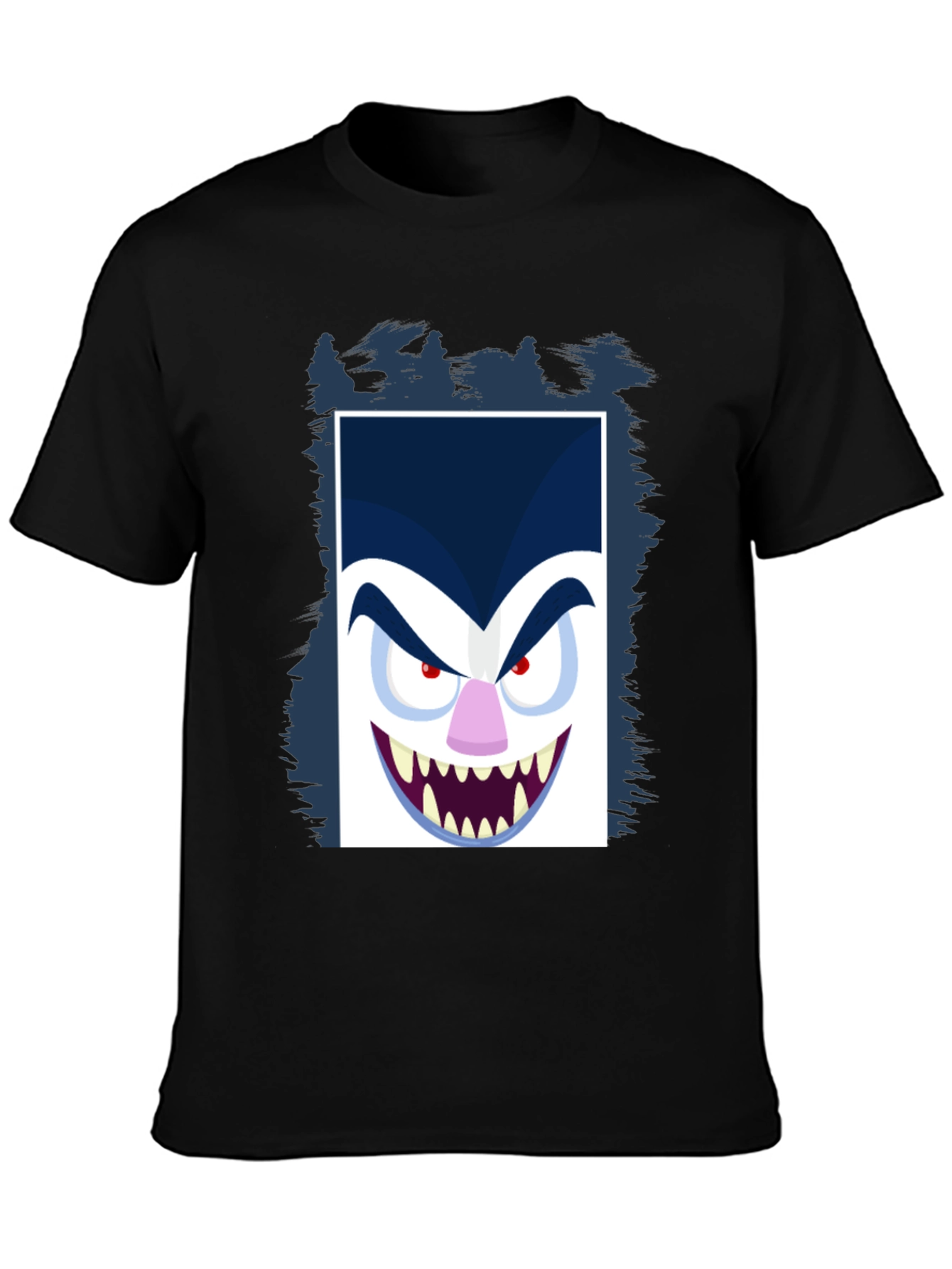 Black Cartoon Vampire Face Graphic Black Tee view 3