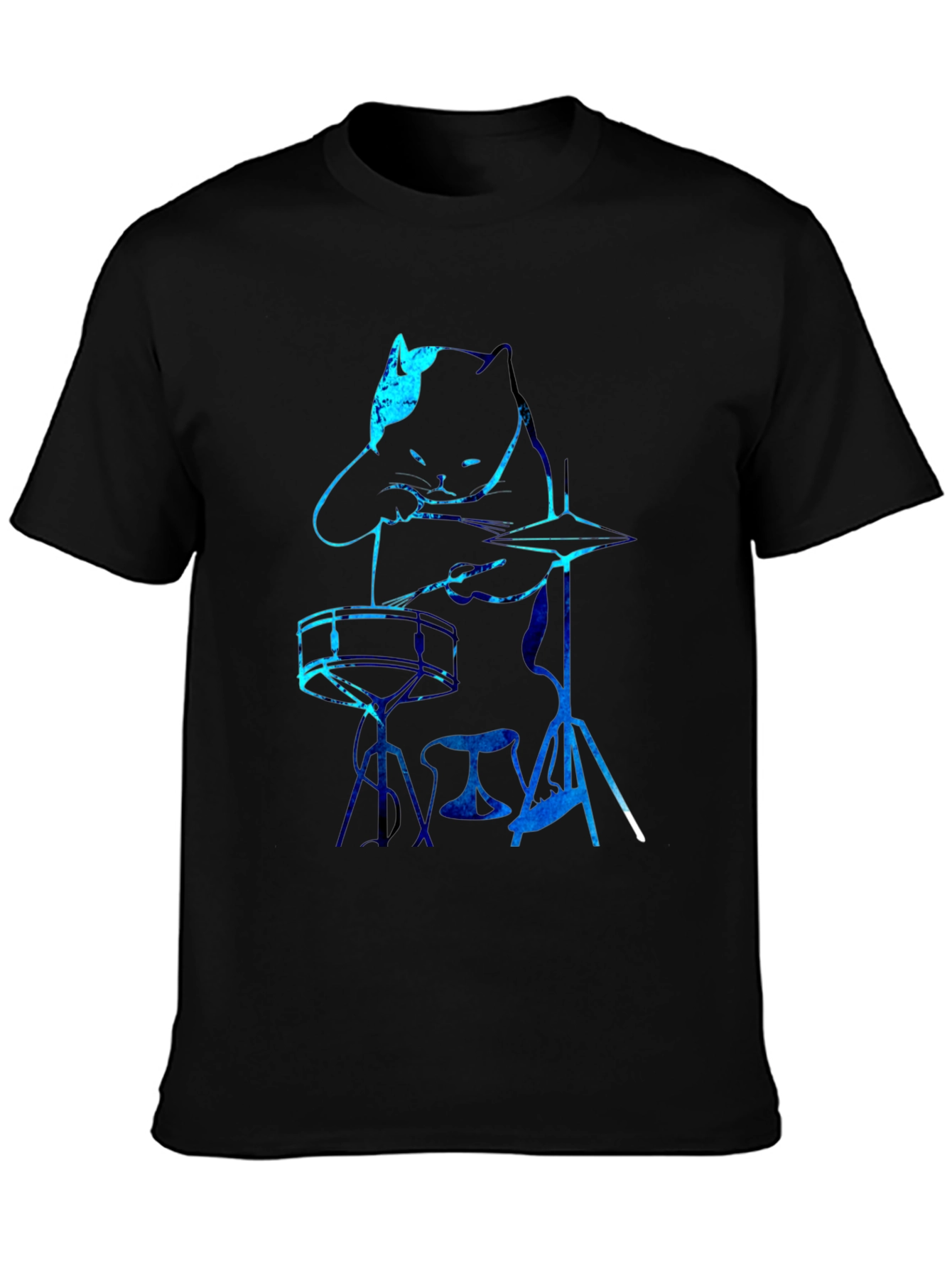 Black Cat Drummer Graphic Tee - Black T-Shirt view 3
