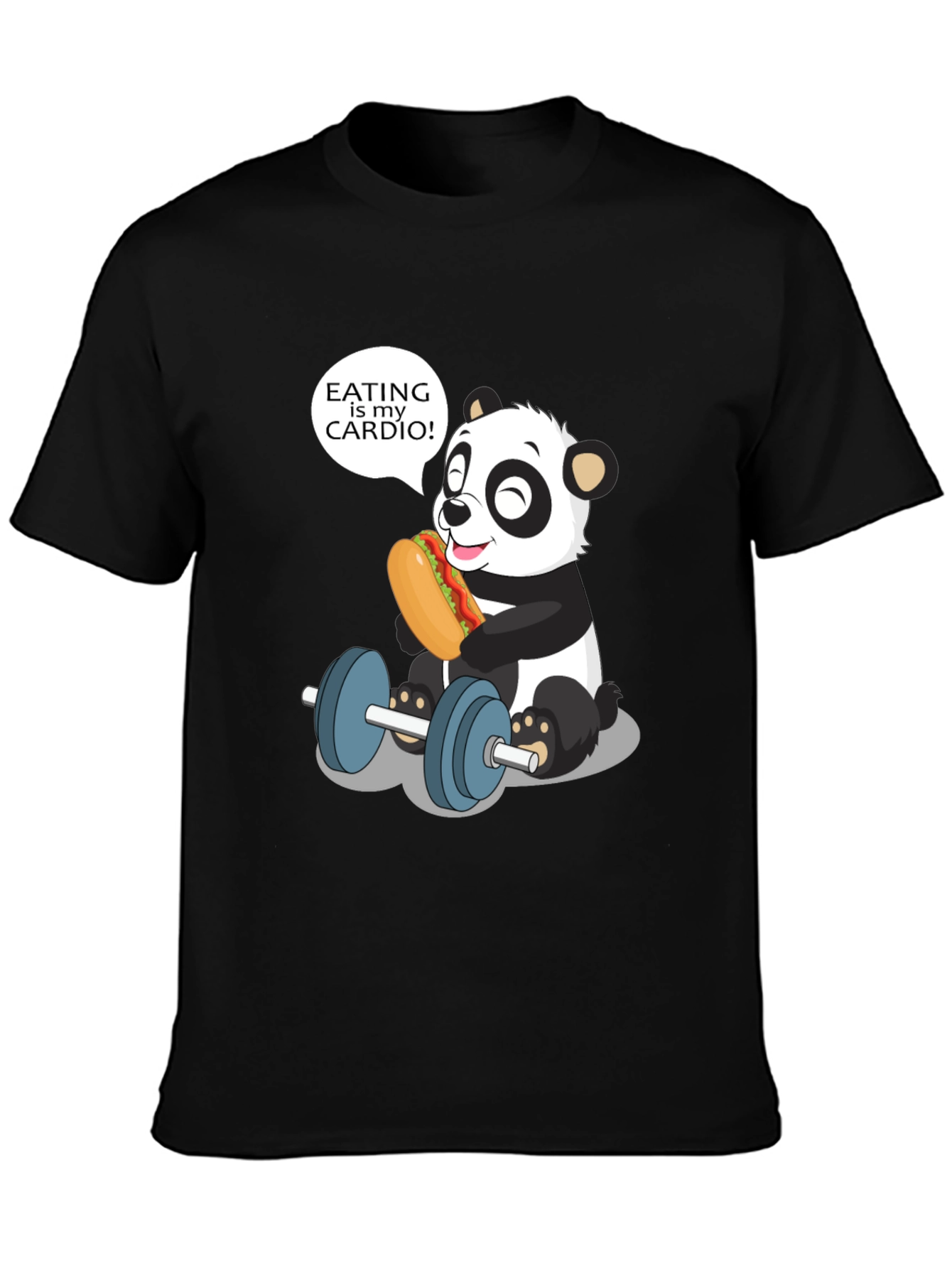 Black Funny Panda Eating is My Cardio T-Shirt view 3