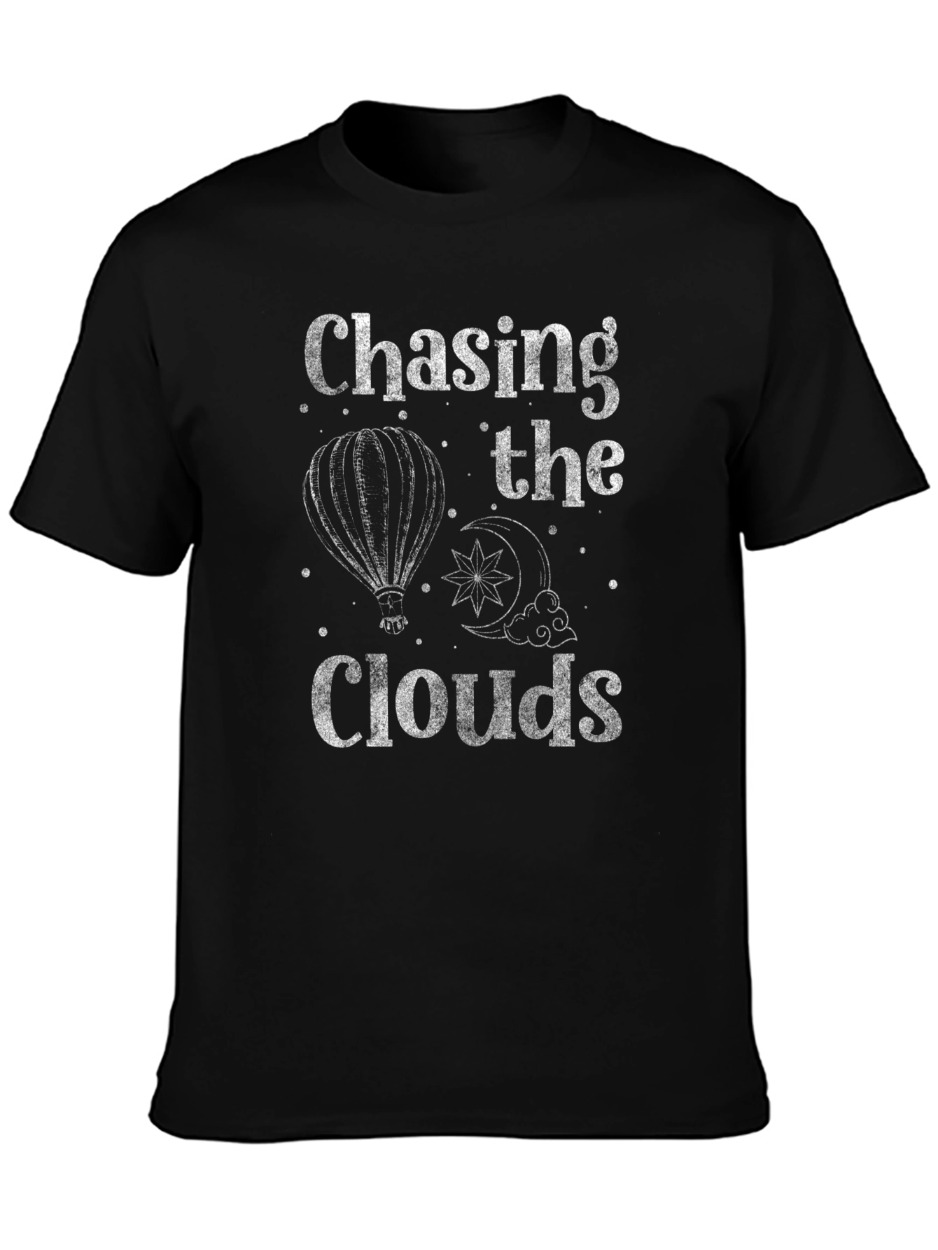 Black Chasing the Clouds T-Shirt - Celestial Hot Air Balloon Design view 3