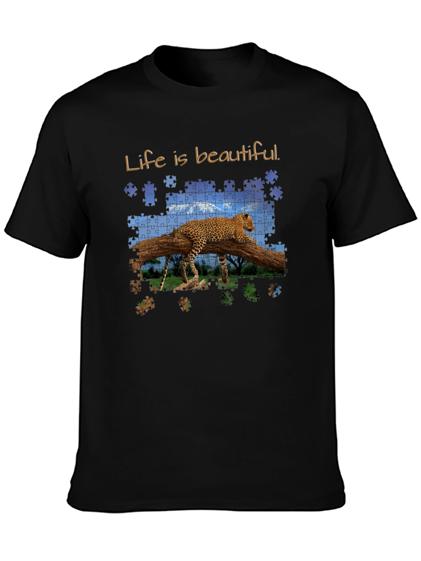 Black Life is Beautiful Leopard Puzzle Graphic T-Shirt view 3
