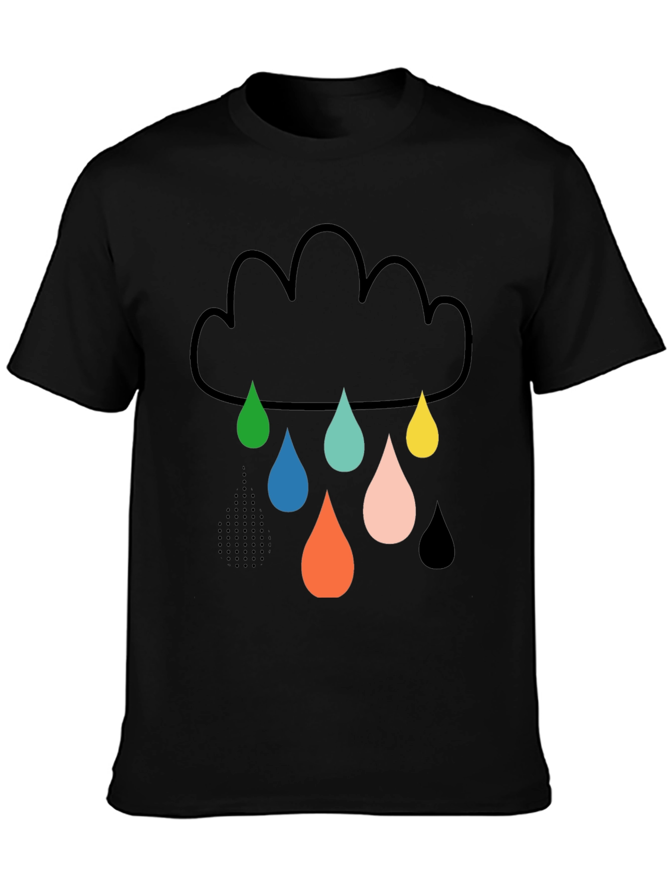 Black Fun Cloud Raindrop Graphic Tee - Soft Cotton T-Shirt view 3