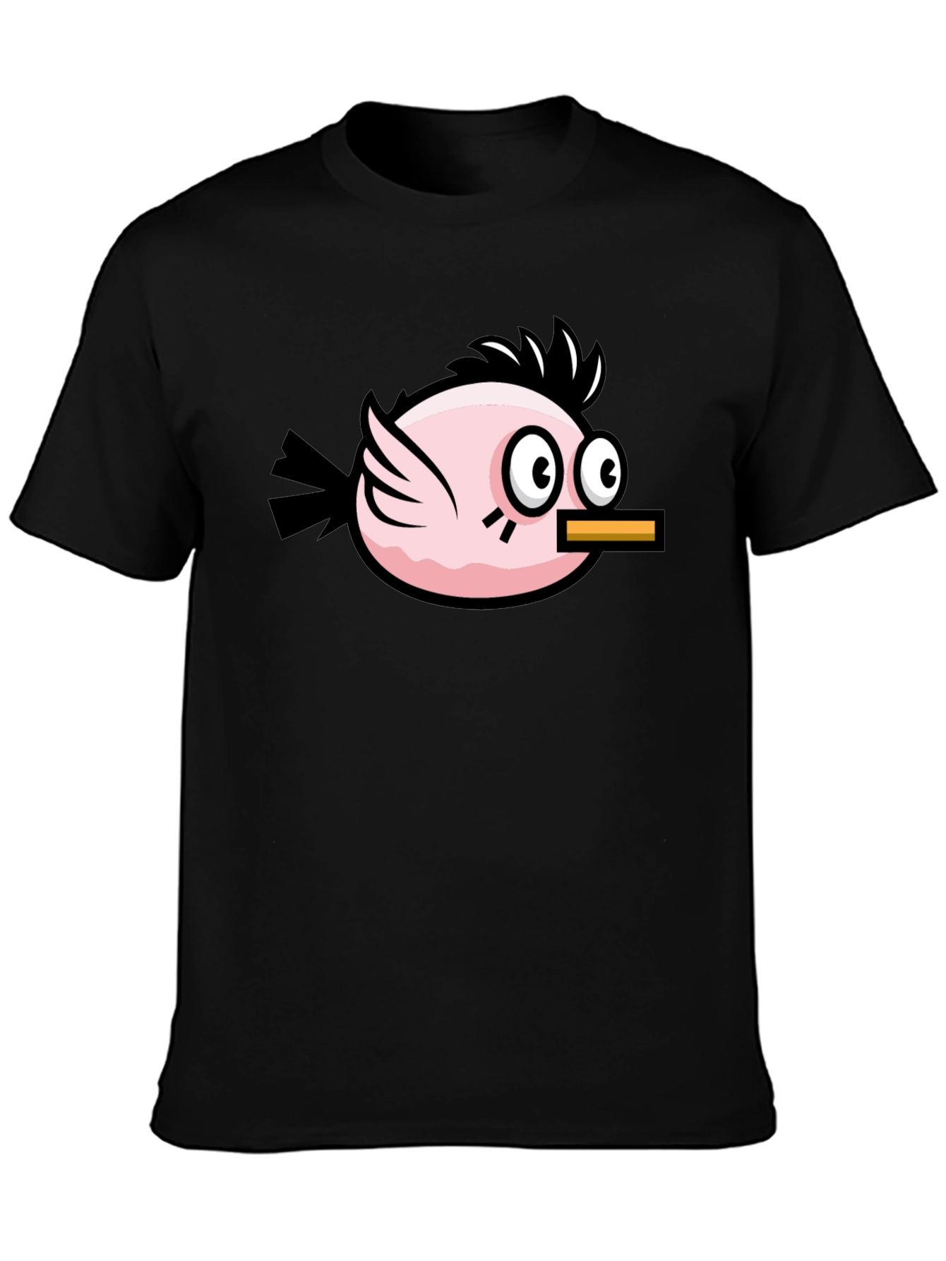 Black Funny Pink Bird Graphic Tee - Black Cotton T-Shirt view 3