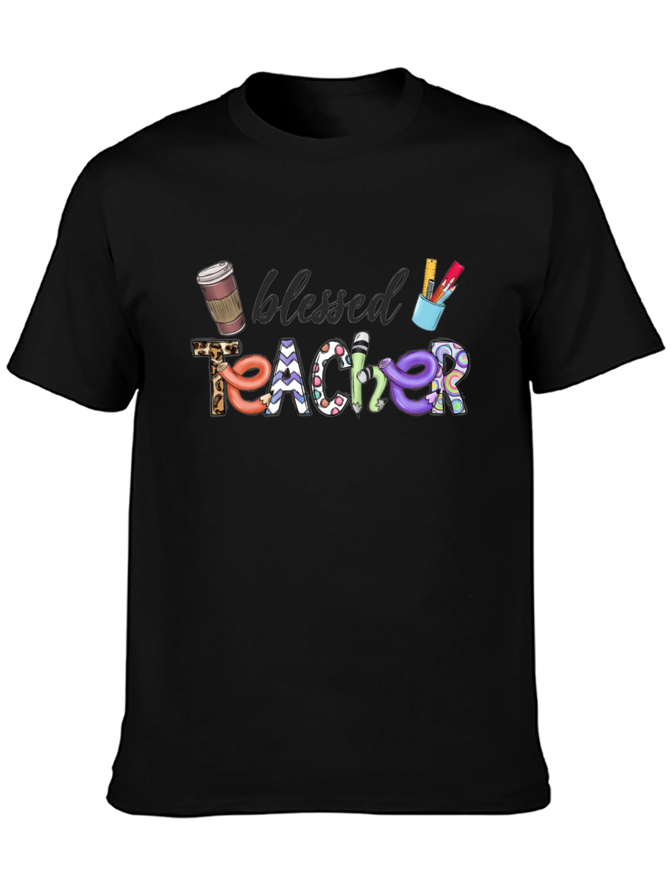 Black Blessed Teacher Graphic T-Shirt view 3