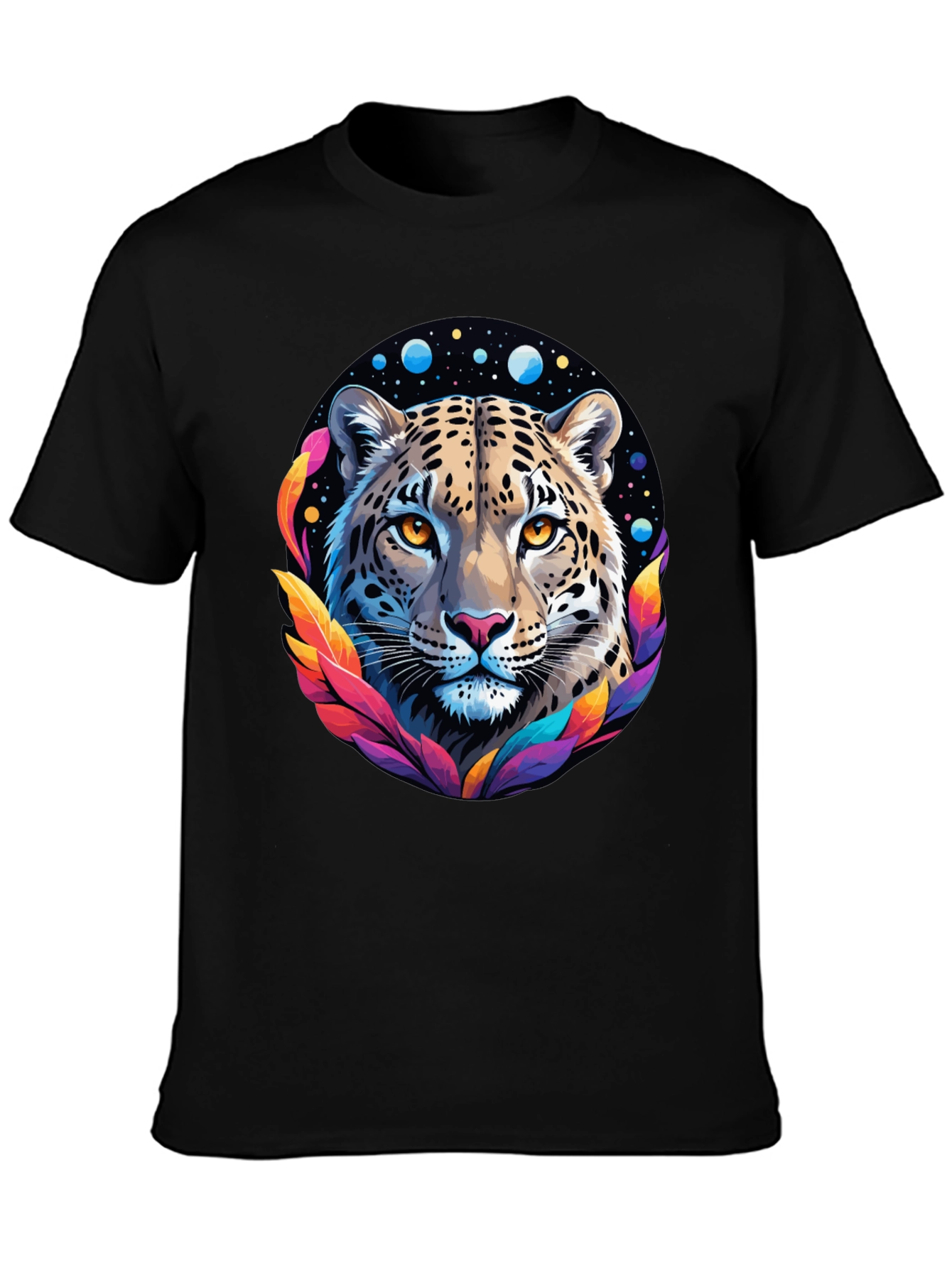 Black Leopard Galaxy Graphic Print Tee - Stylish Black T-Shirt view 3