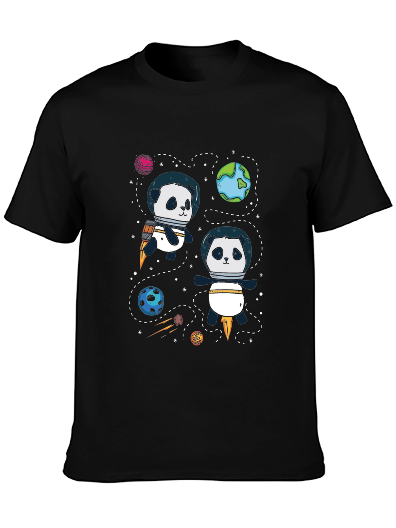 Black Space Panda T-Shirt - Cute Cartoon Graphic Tee view 3