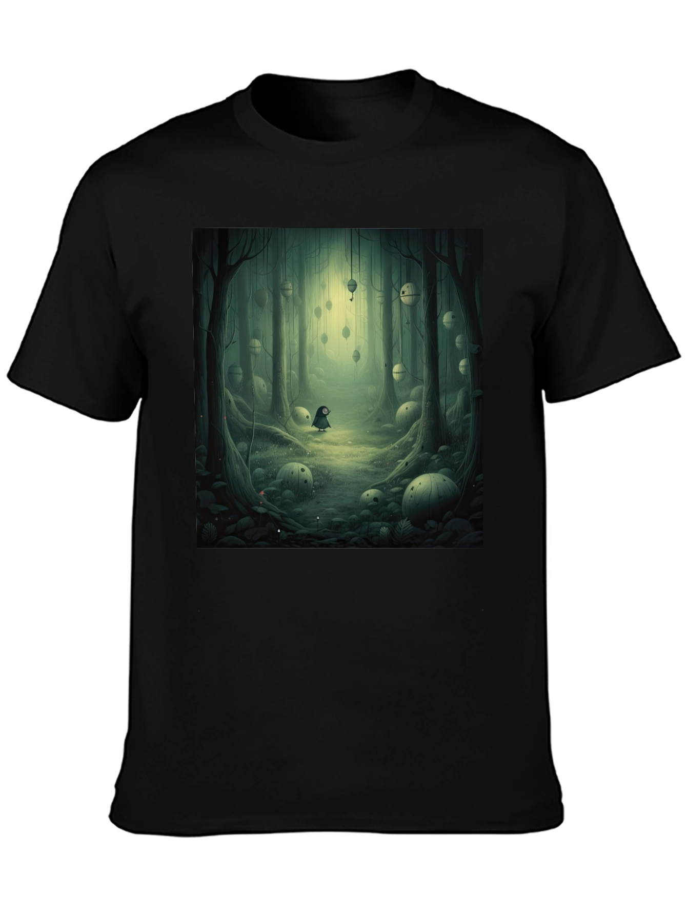 Black Eerie Forest Graphic Tee - Unique Design T-Shirt view 3