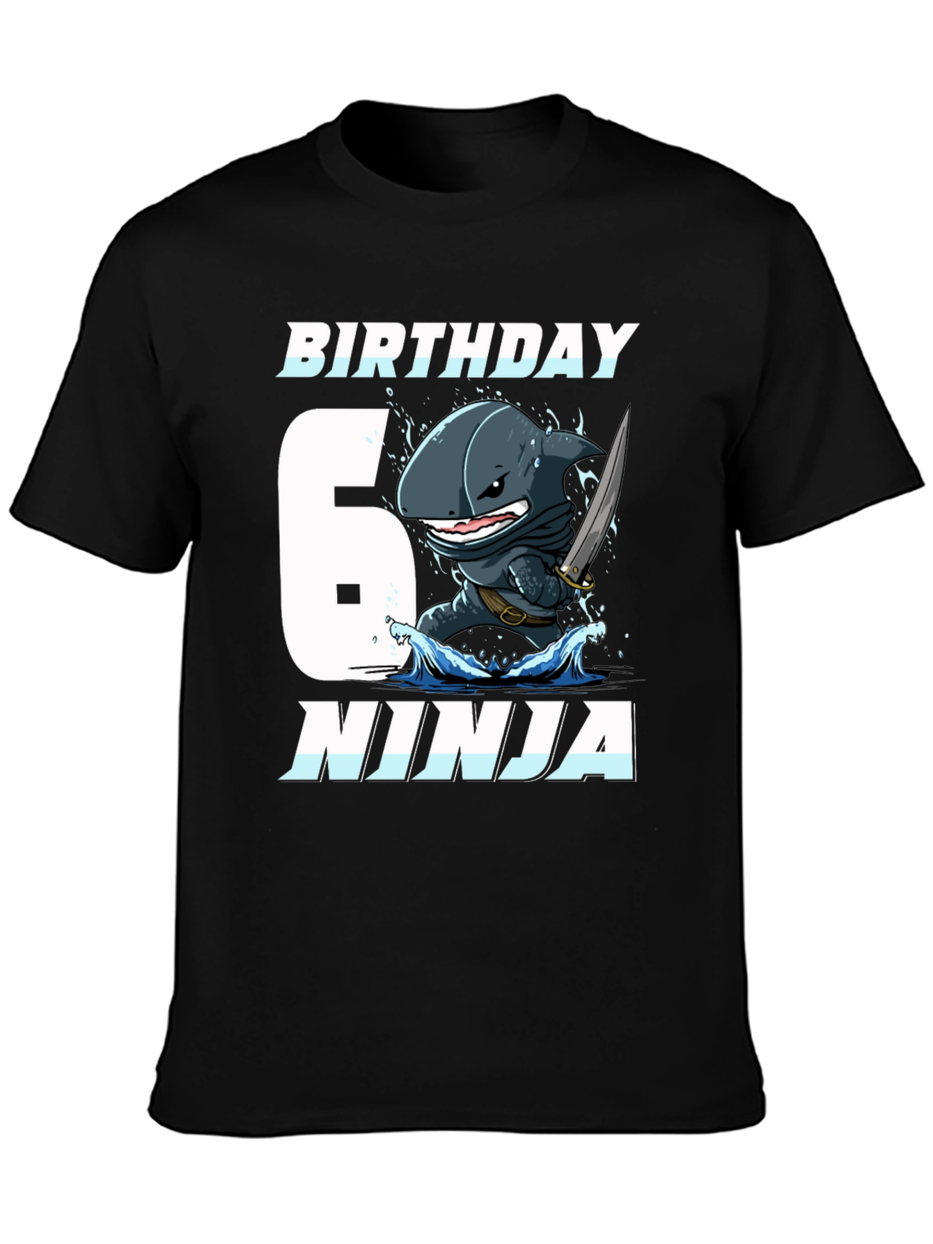 Black Birthday Shark Ninja Black T-Shirt view 3